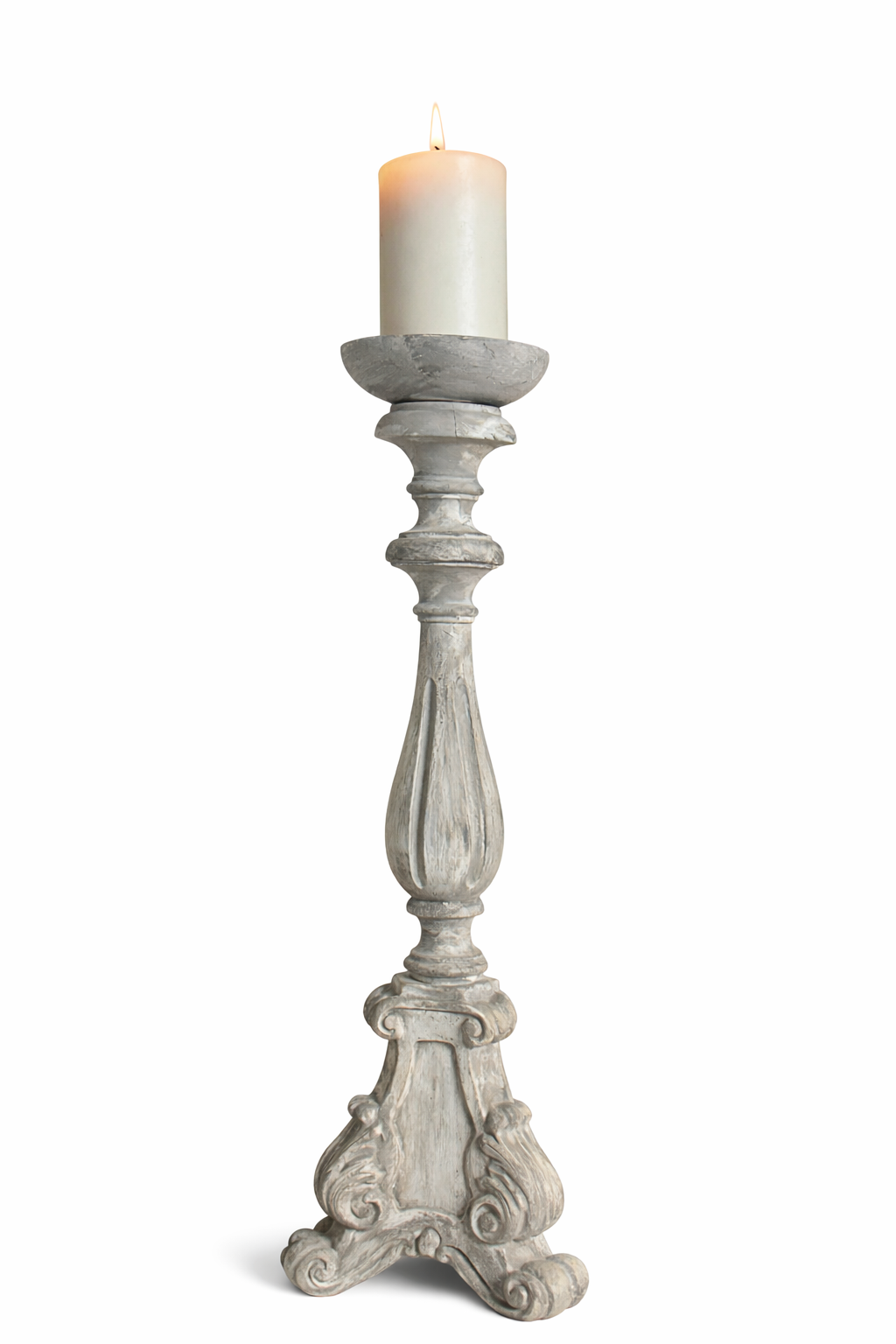 Candelabro Piede Decorato Con Patina Antica