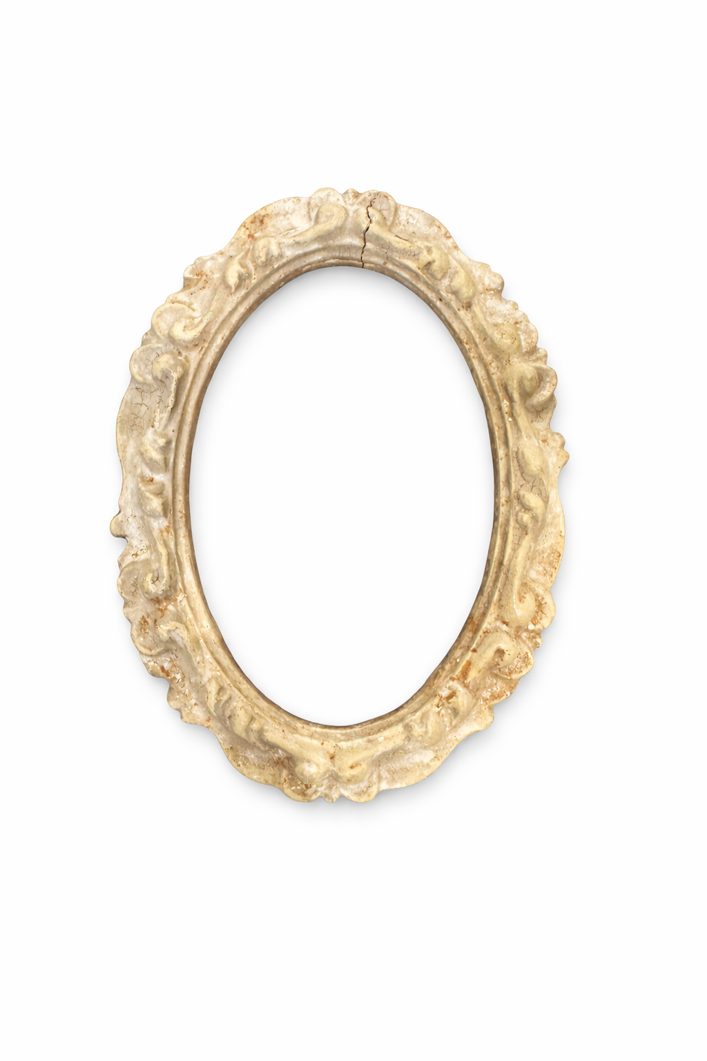 Cornice Ovale Con Decori Panna Patina Antica