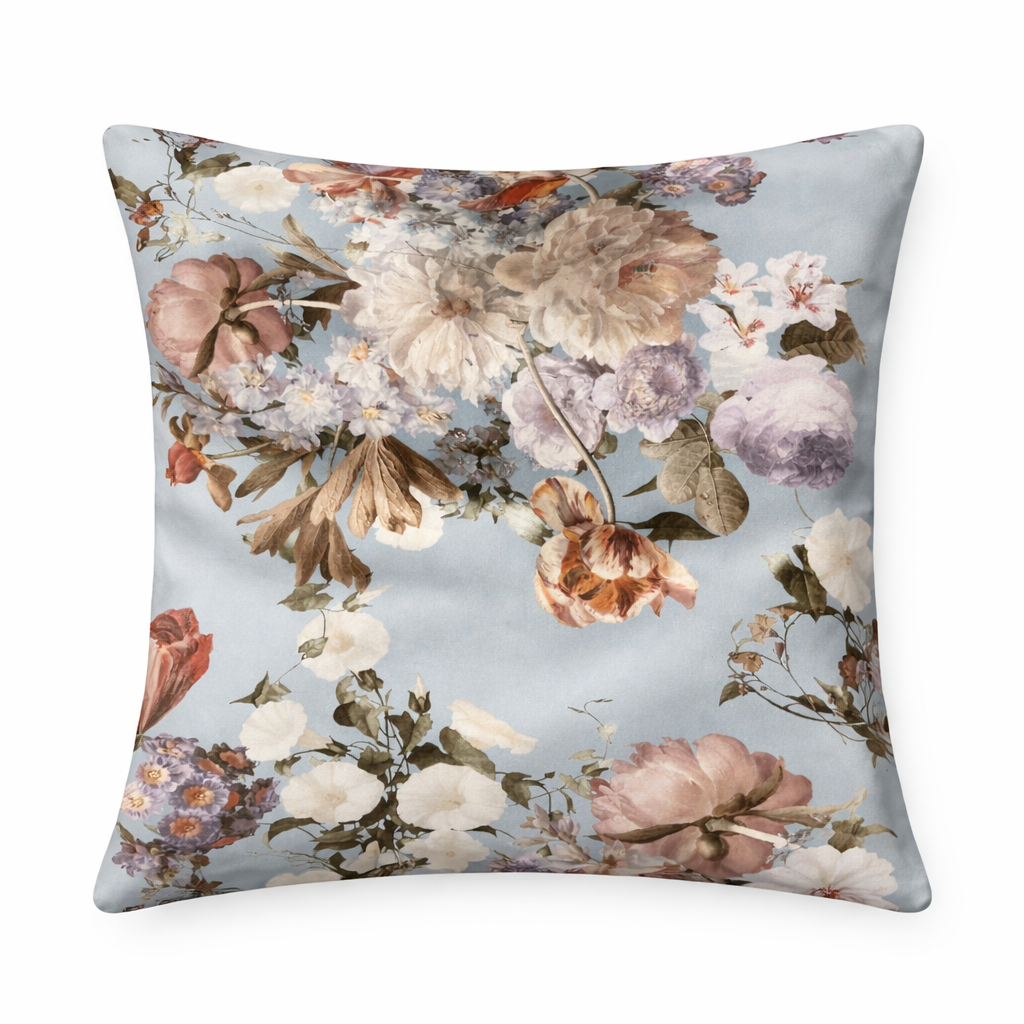 Cuscino Con Decorazione Floreale Azzurro