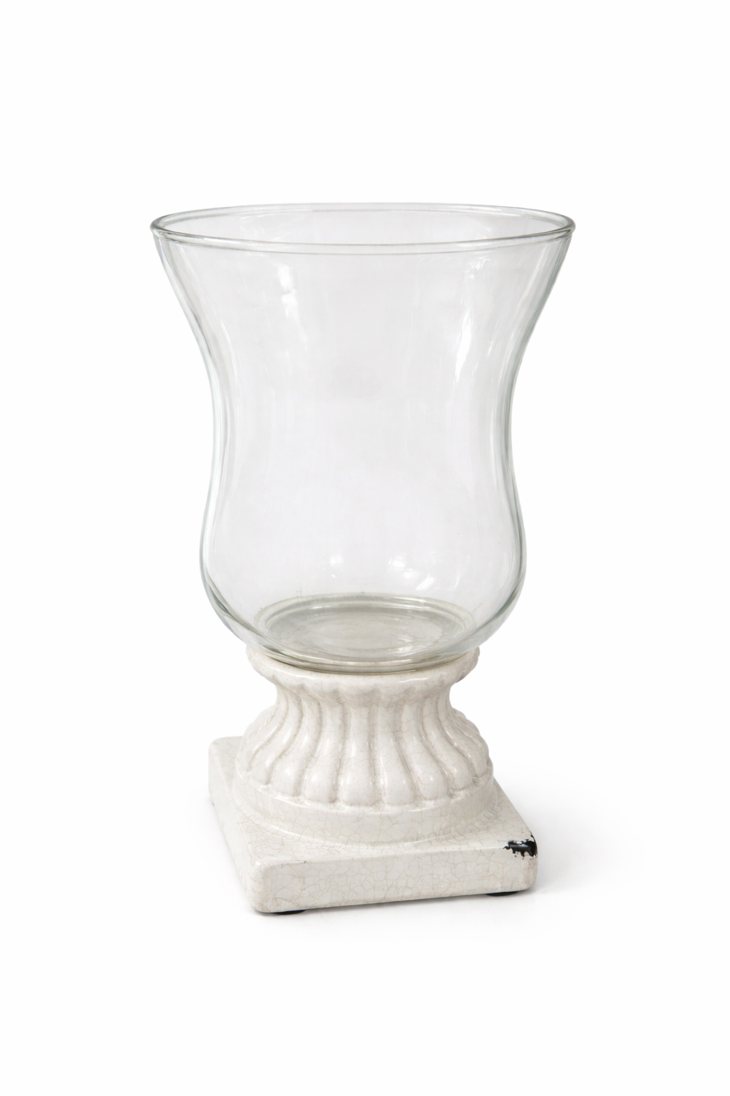 Vaso Vetro Con Piedistallo Ceramica