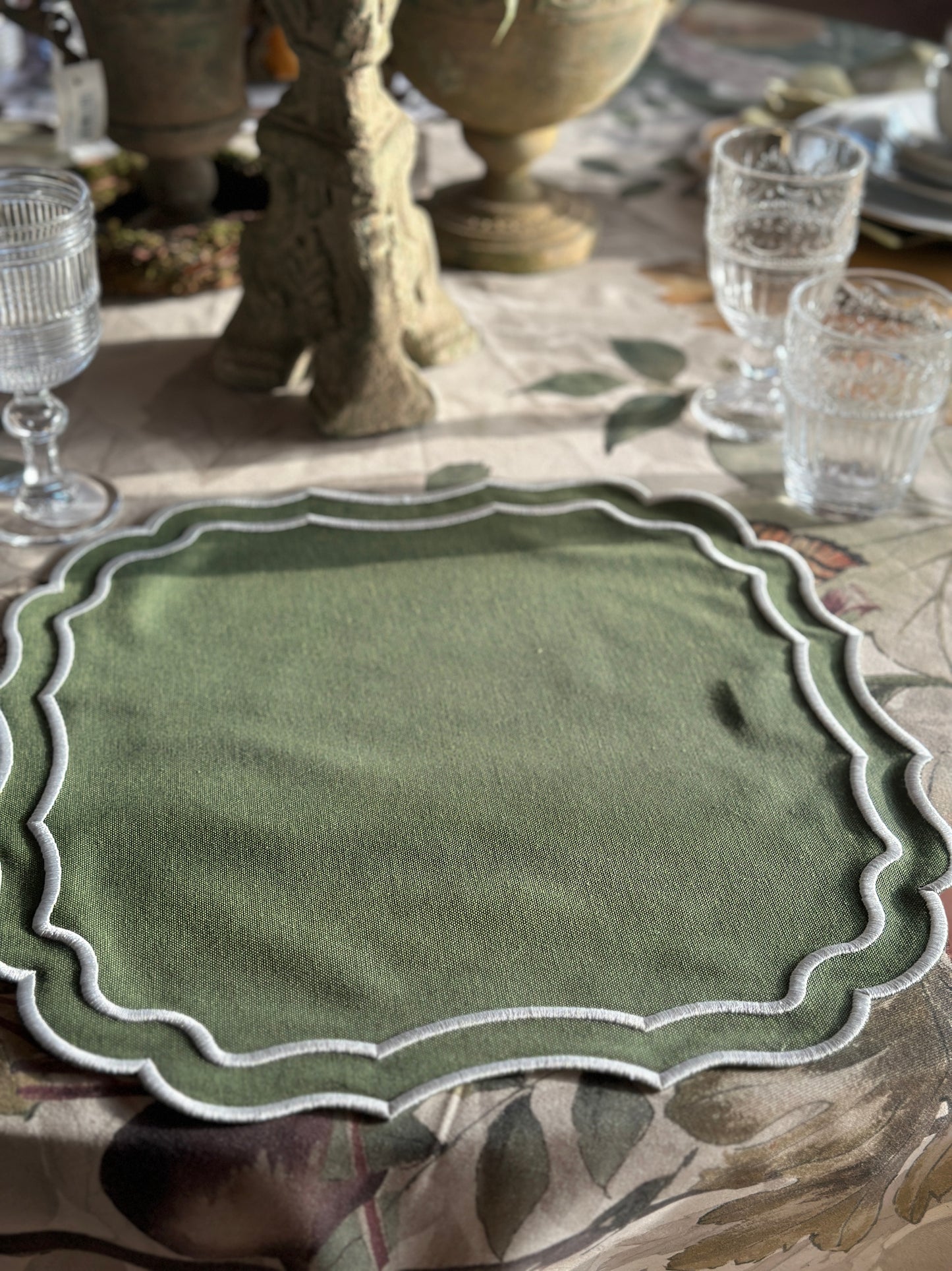Tovaglietta Ricamata Verde/Bianco Idrorepellente