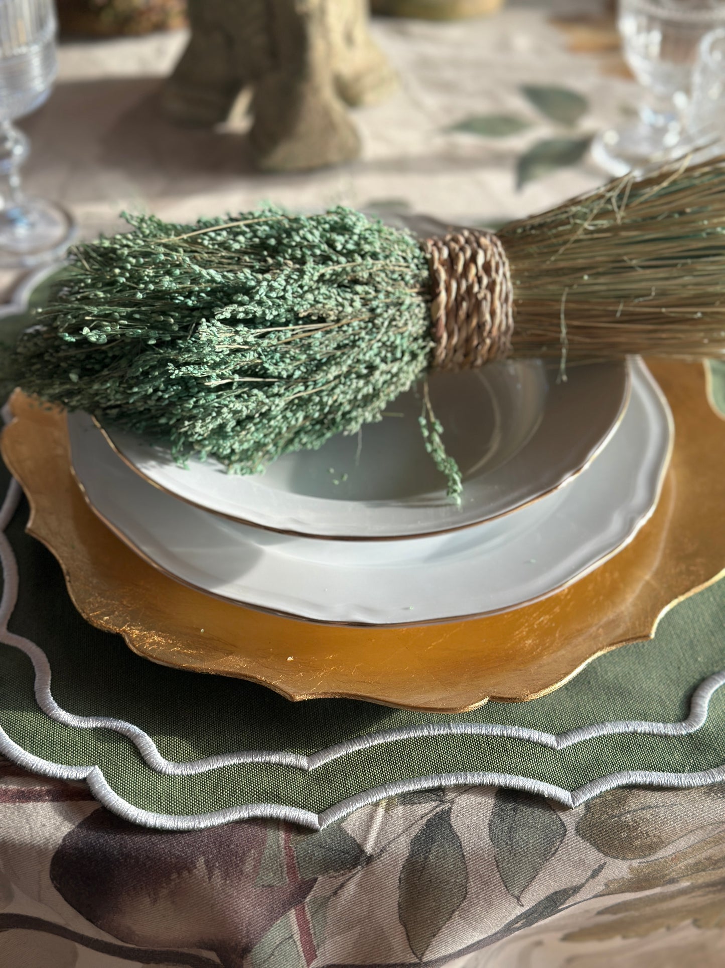 Tovaglietta Ricamata Verde/Bianco Idrorepellente