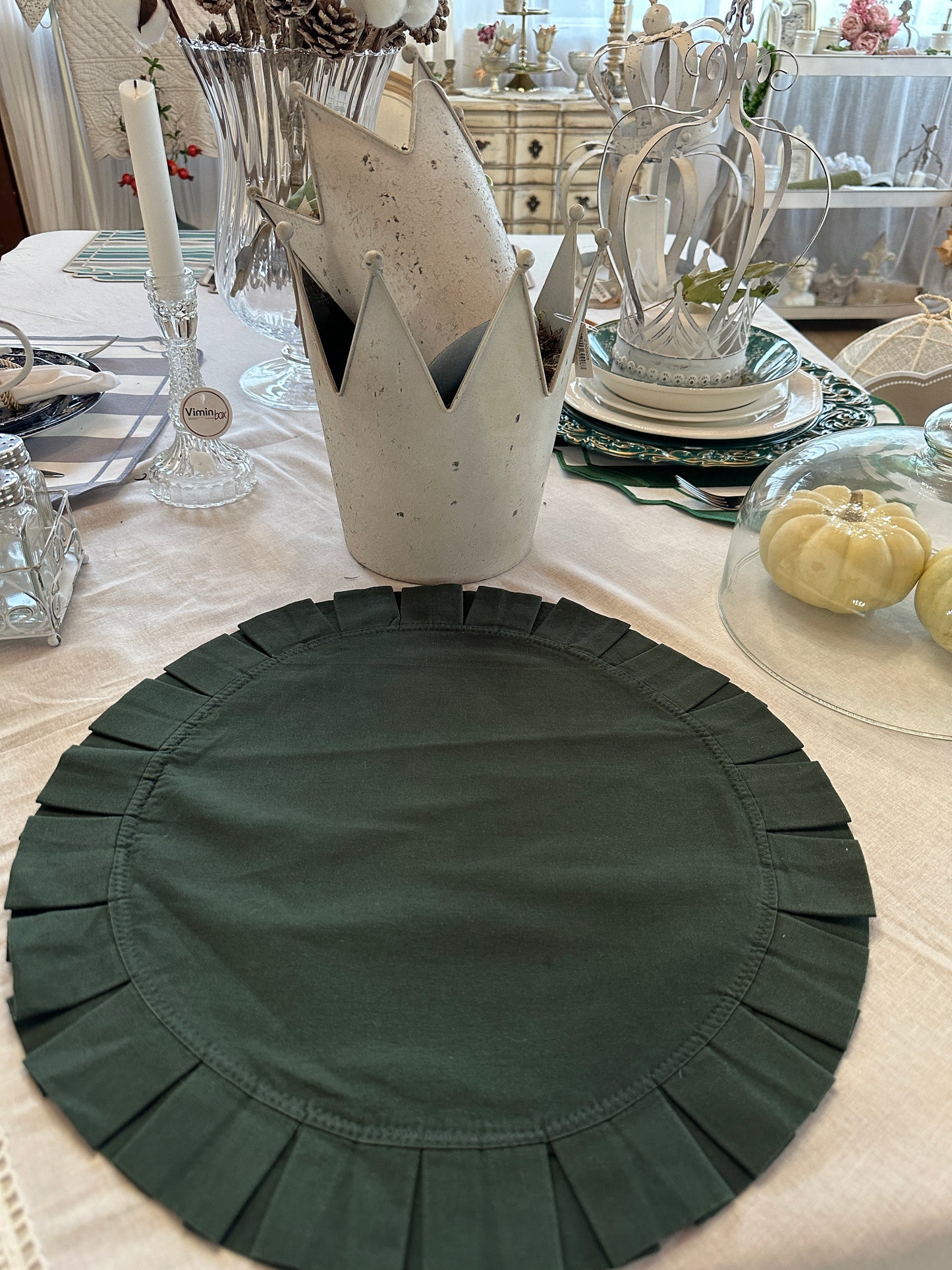 Tovaglietta Rotonda Con Rouches Verde