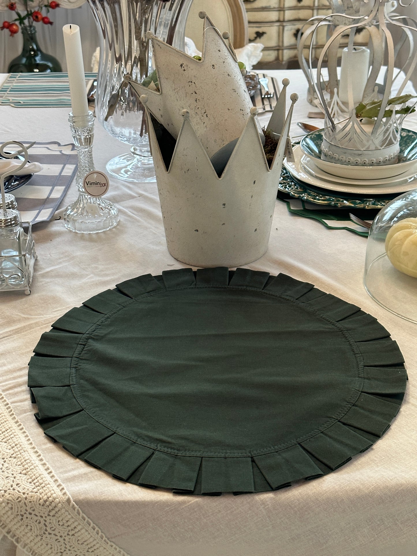 Tovaglietta Rotonda Con Rouches Verde