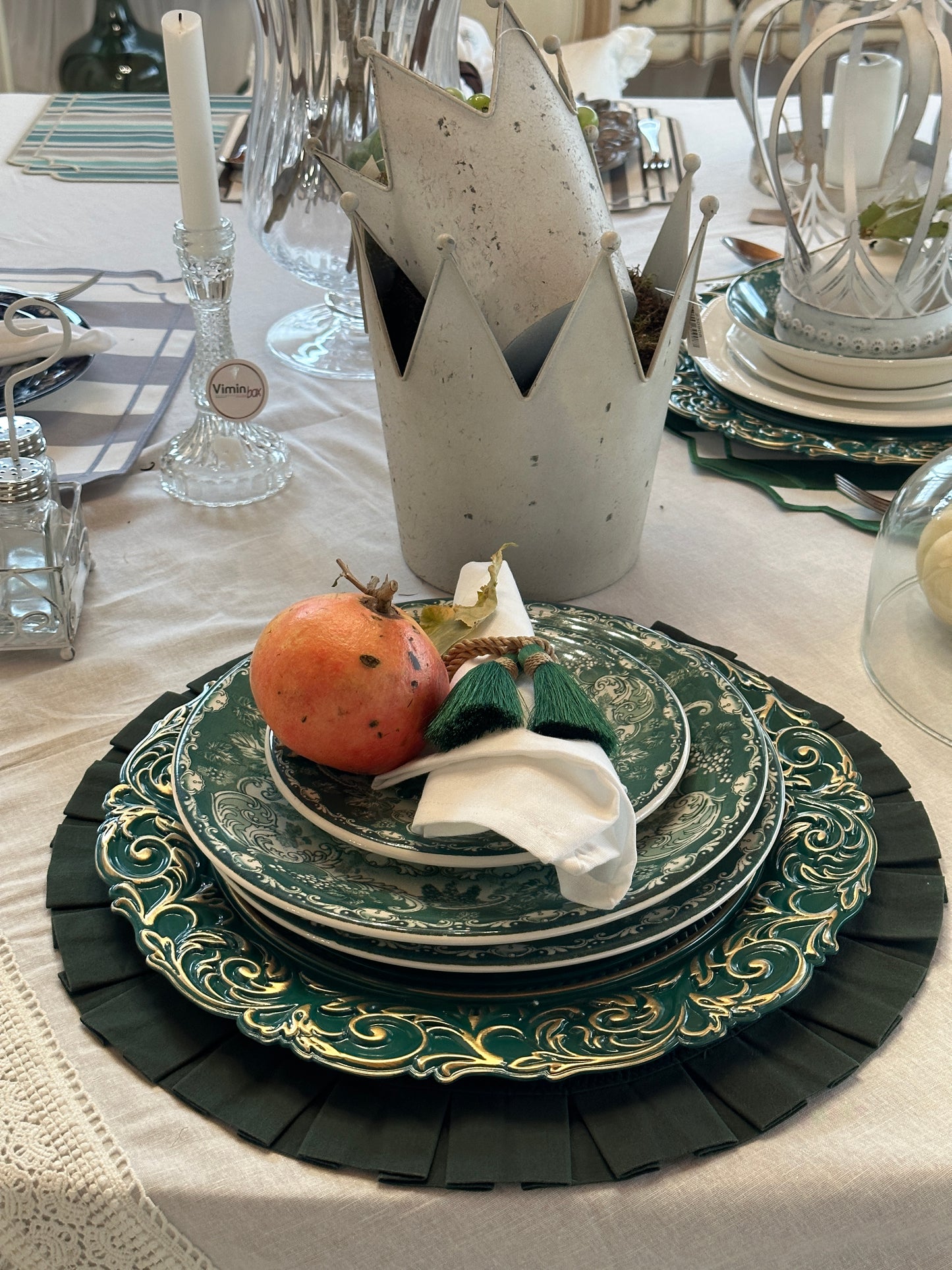 Tovaglietta Rotonda Con Rouches Verde
