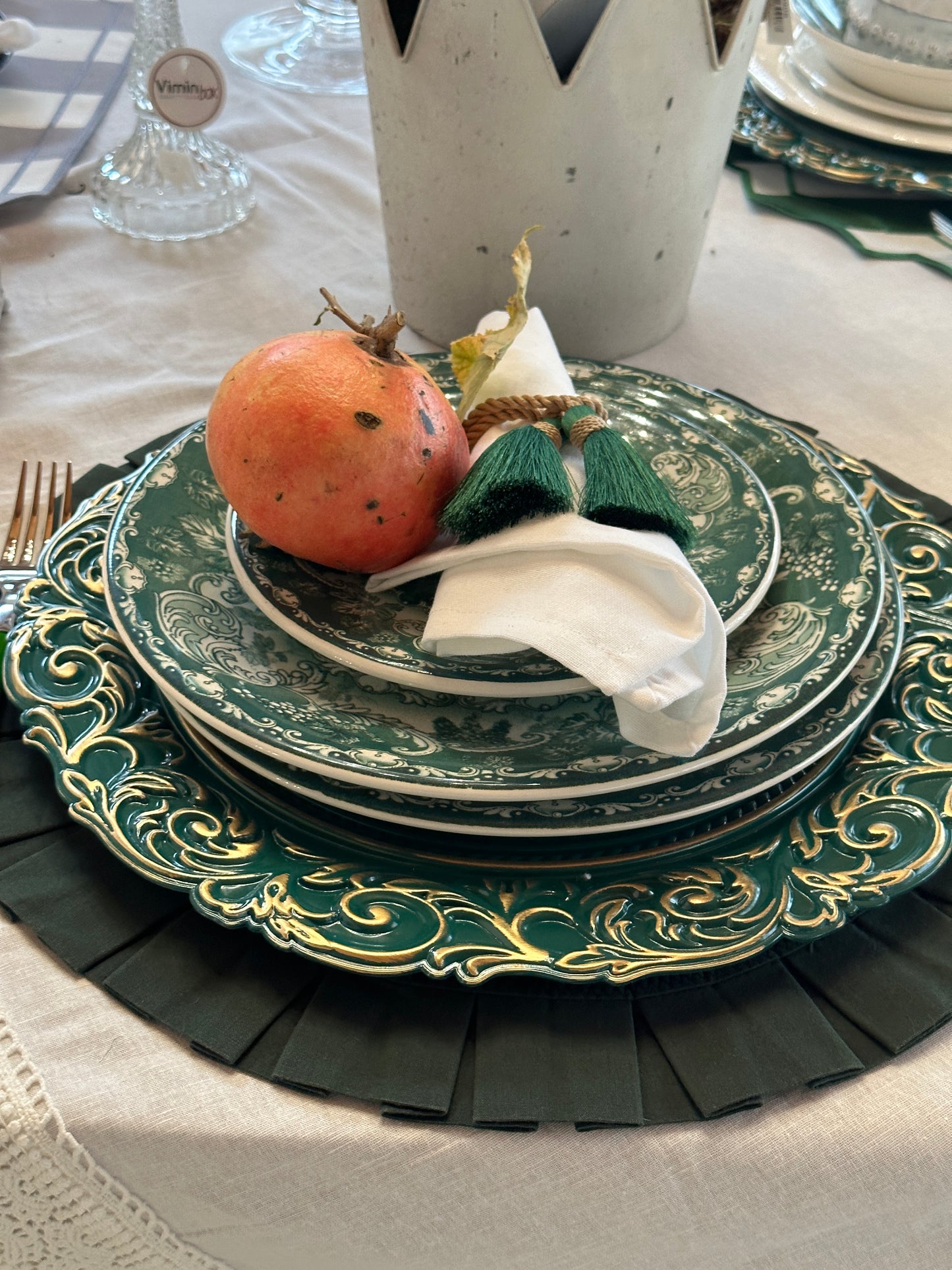 Tovaglietta Rotonda Con Rouches Verde