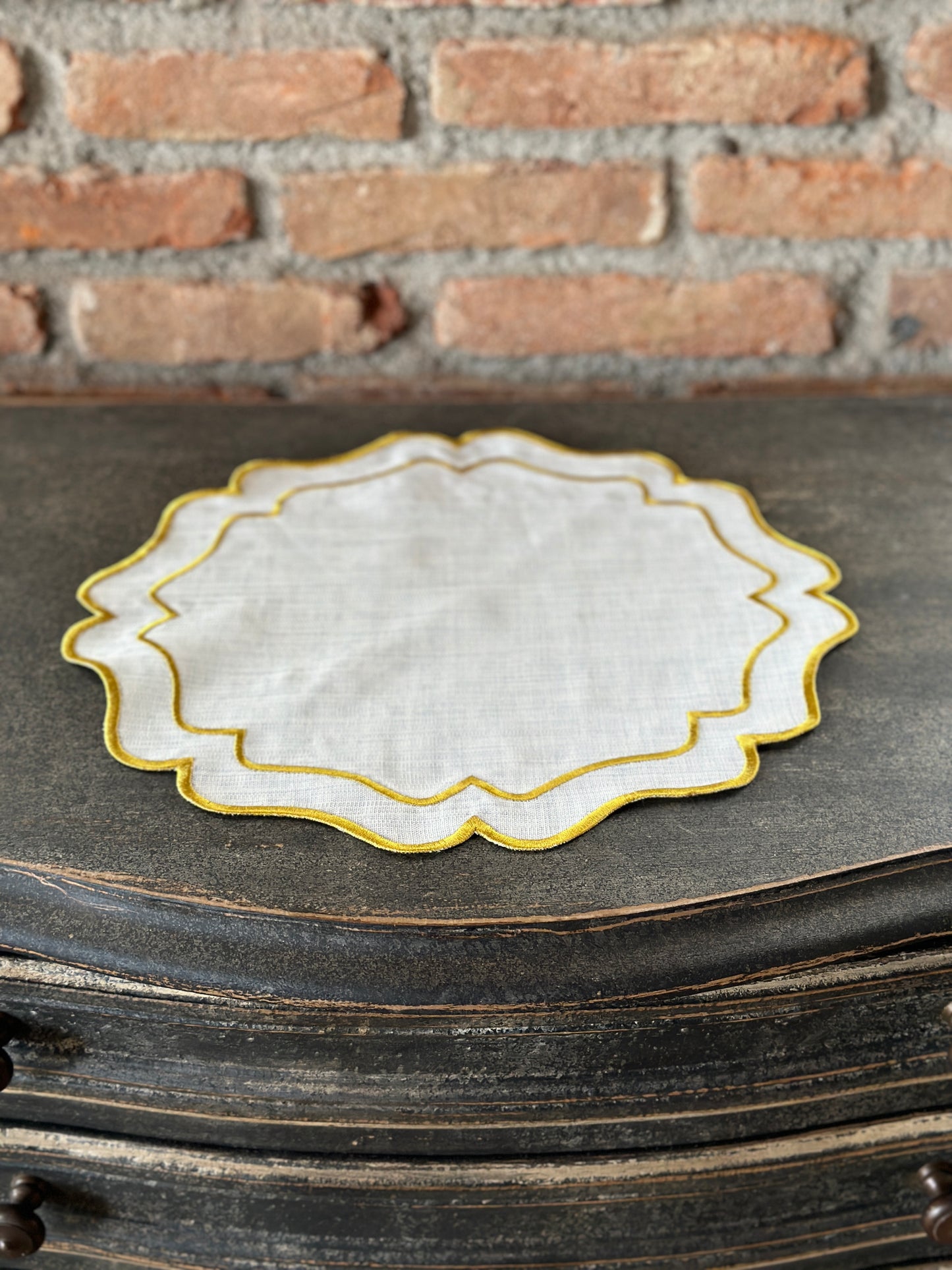 Tovaglietta Lino Ricamata Bianco/ Oro