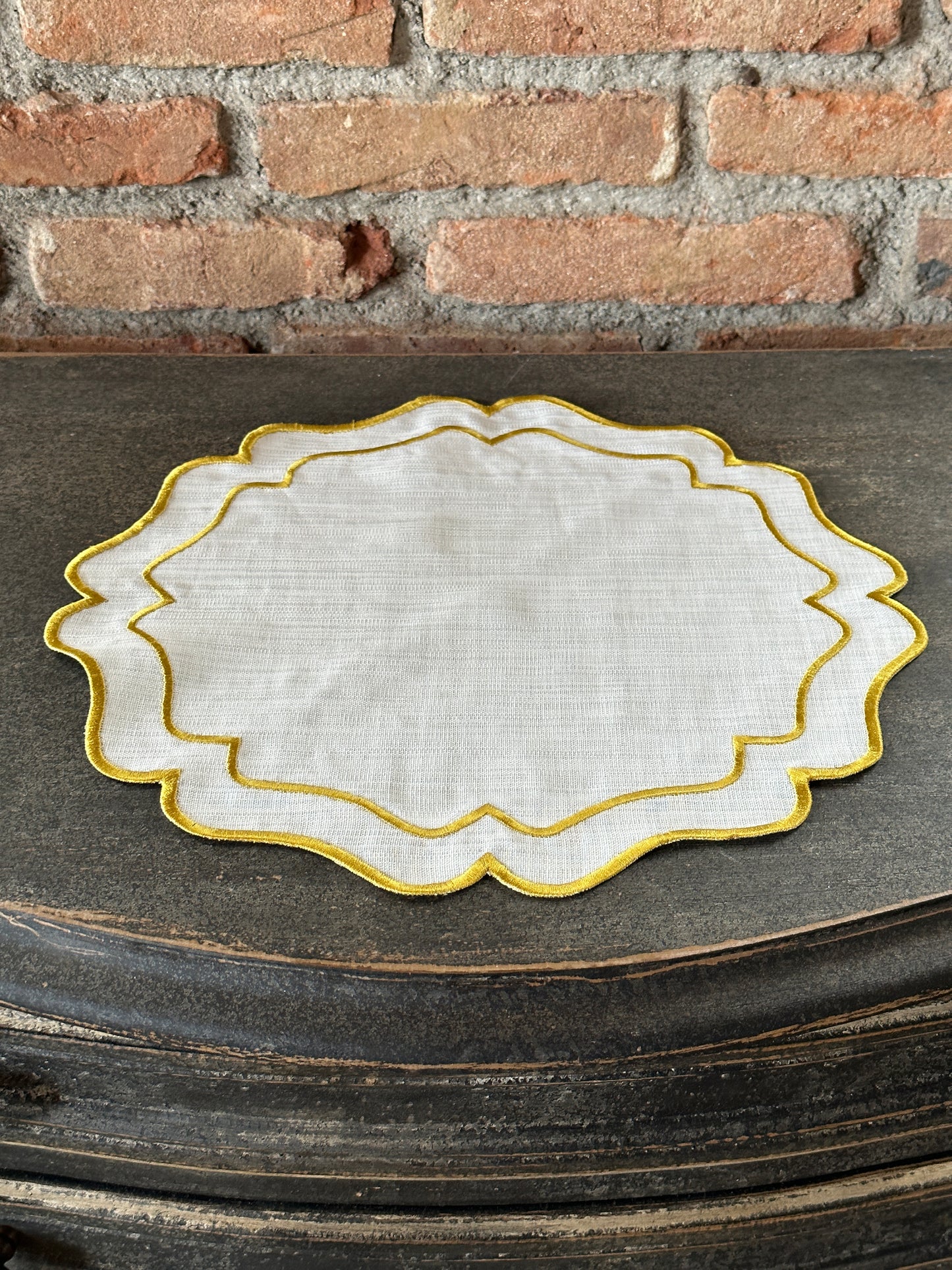 Tovaglietta Lino Ricamata Bianco/ Oro