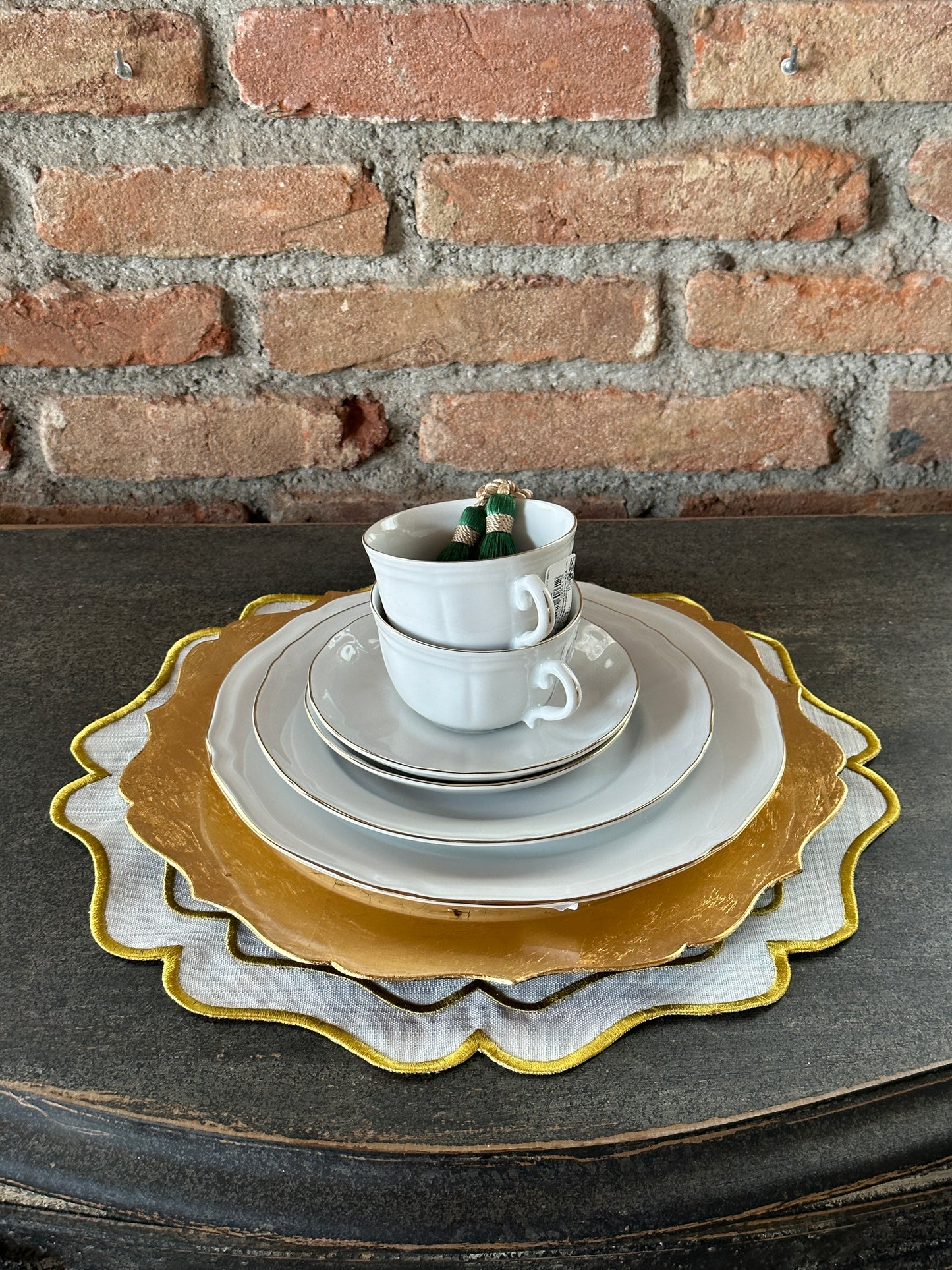 Tovaglietta Lino Ricamata Bianco/ Oro