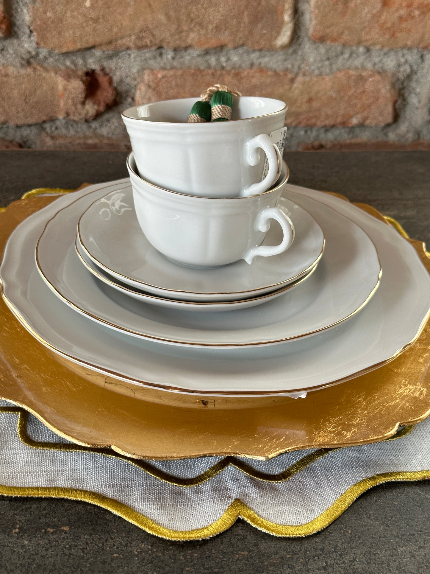 Tovaglietta Lino Ricamata Bianco/ Oro