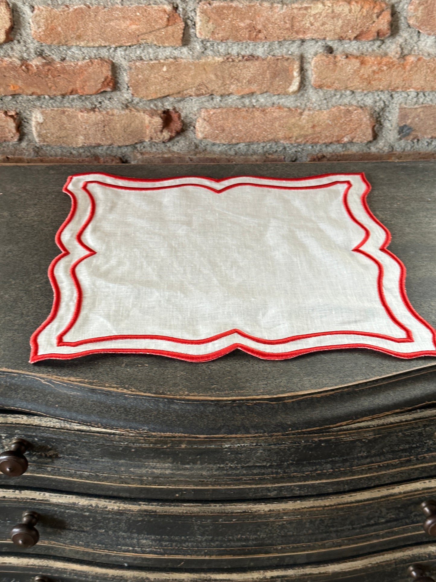 Tovaglietta Lino Ricamata Bianco/ Rosso