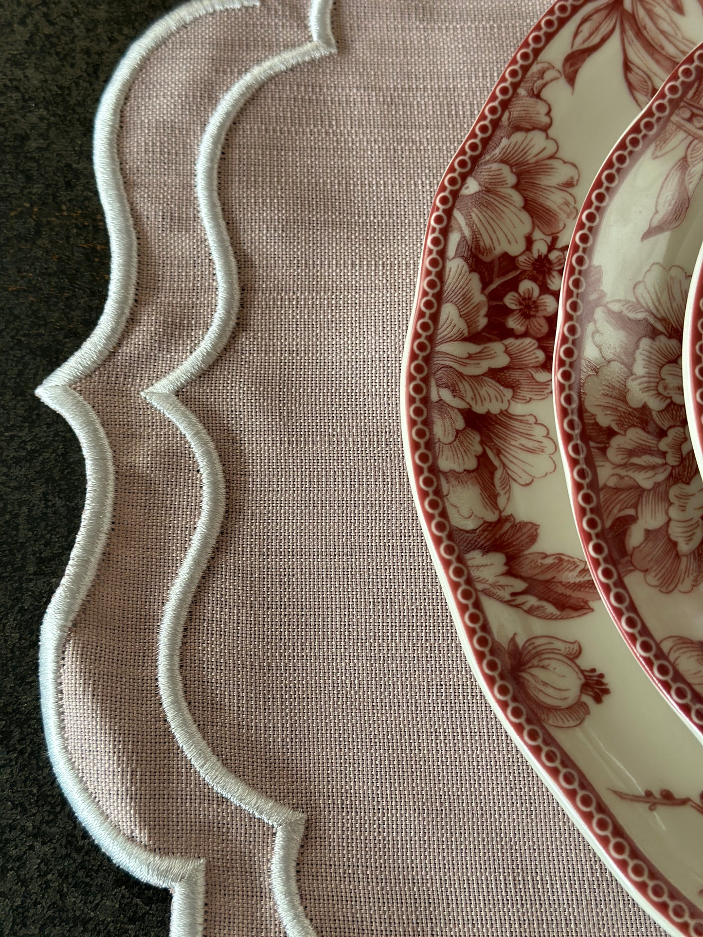 Tovaglietta Lino Ricamata Rosa/ Bianco