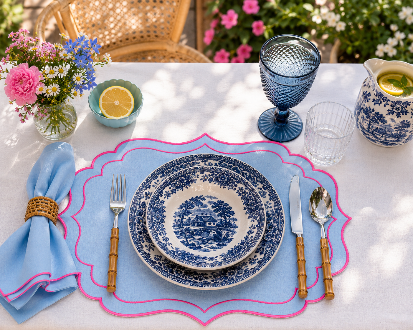 Tovaglietta Rettangolare Idrorepellente Azzurro/ Fuchsia