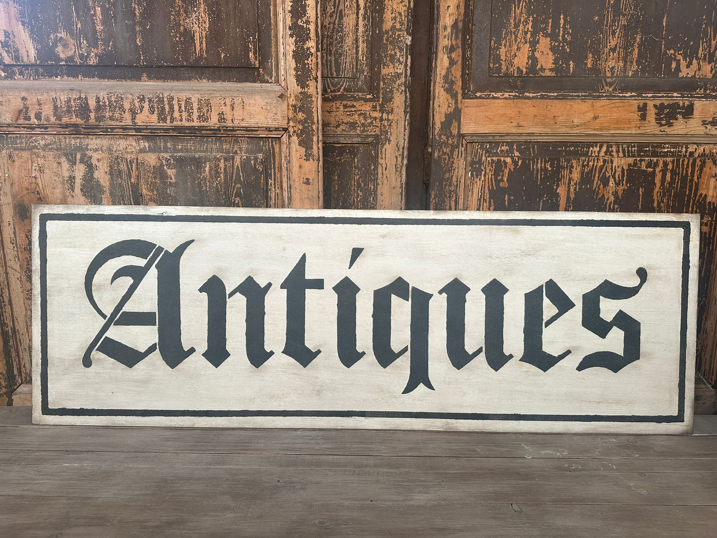 Insegna Scritta "ANTIQUES" Panna Anticato