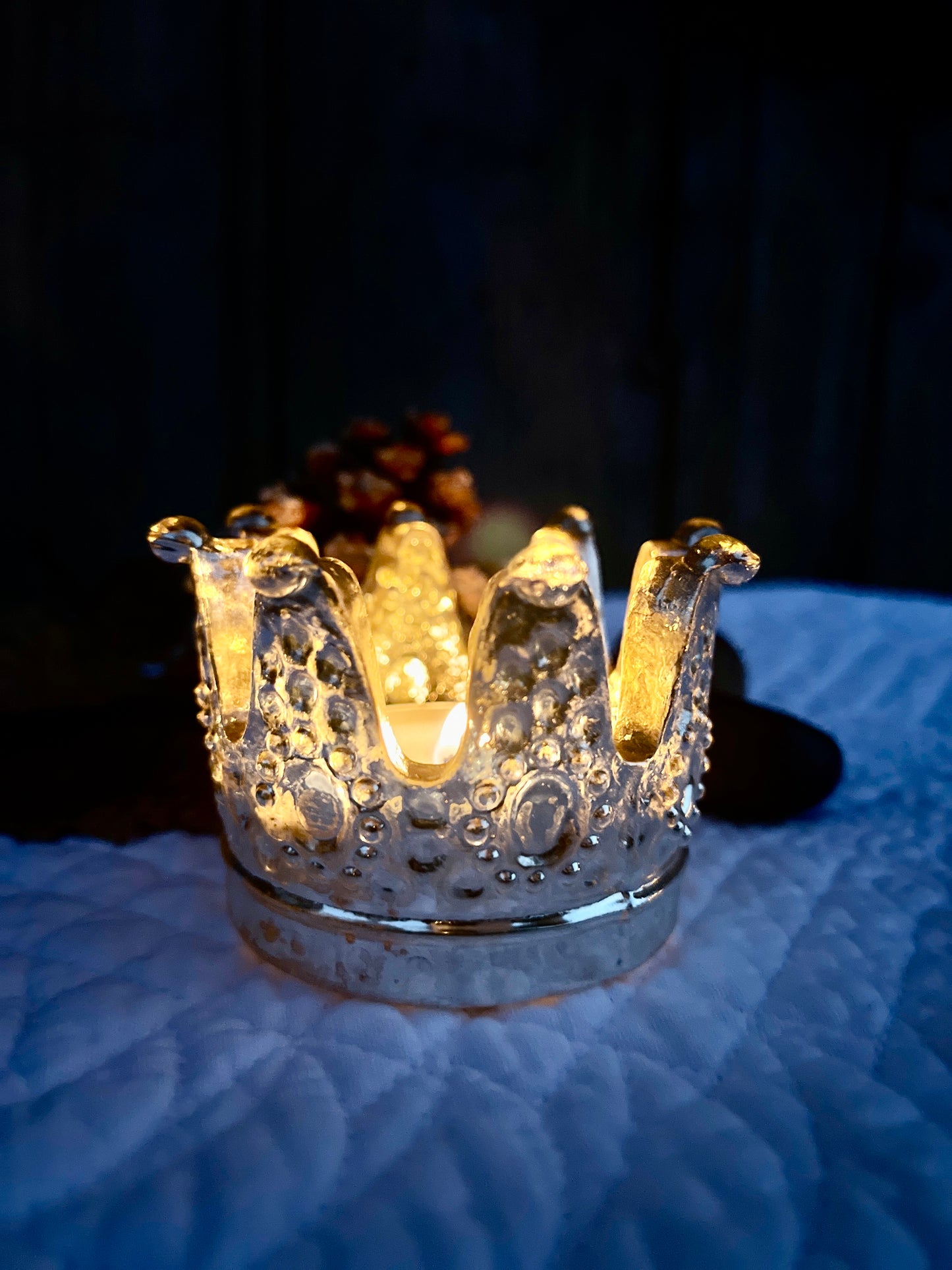 Corona Portatealight Vetro E Argento