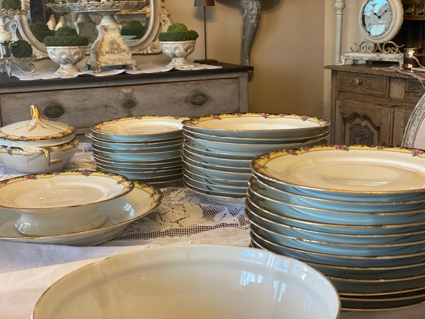 Servizio Piatti Antico Limoges Con Decori Floreali