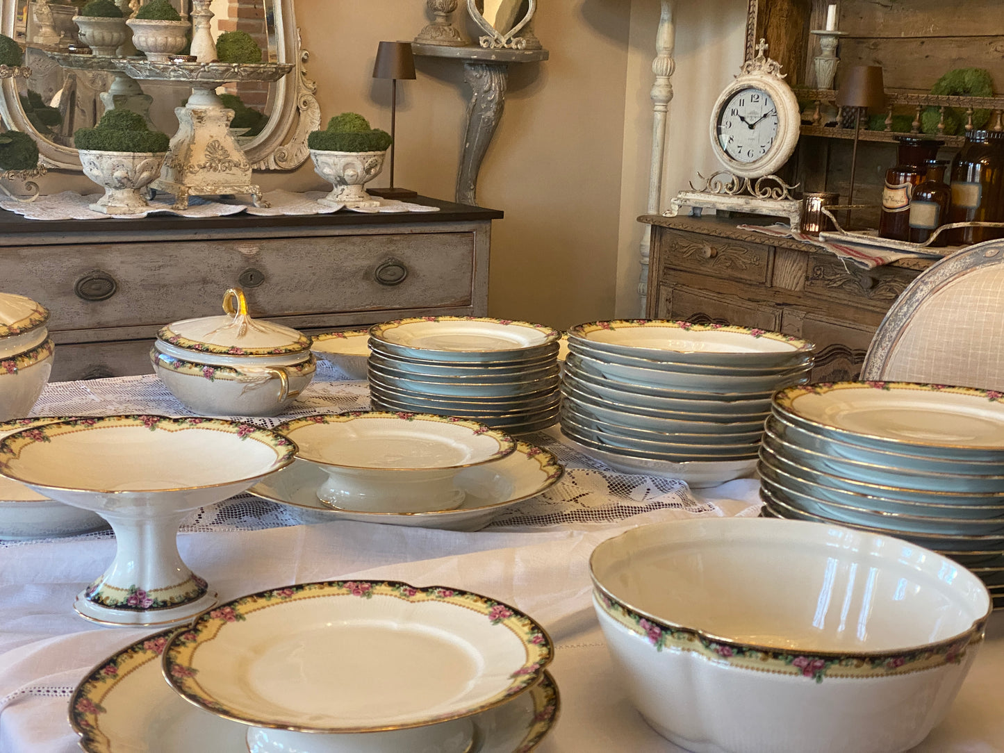 Servizio Piatti Antico Limoges Con Decori Floreali