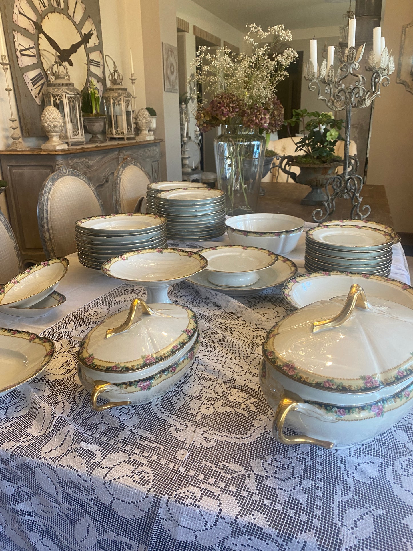 Servizio Piatti Antico Limoges Con Decori Floreali