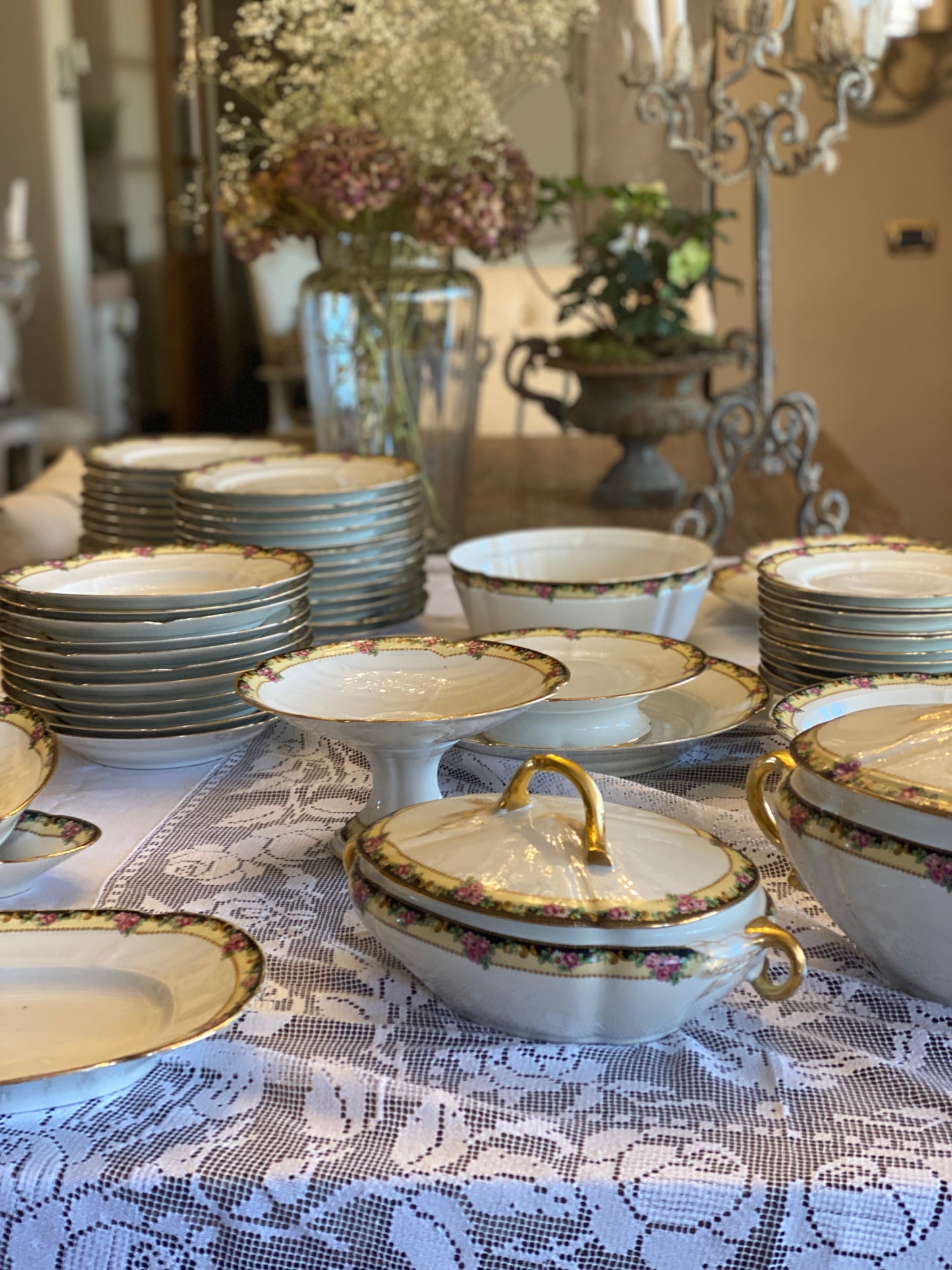 Servizio Piatti Antico Limoges Con Decori Floreali