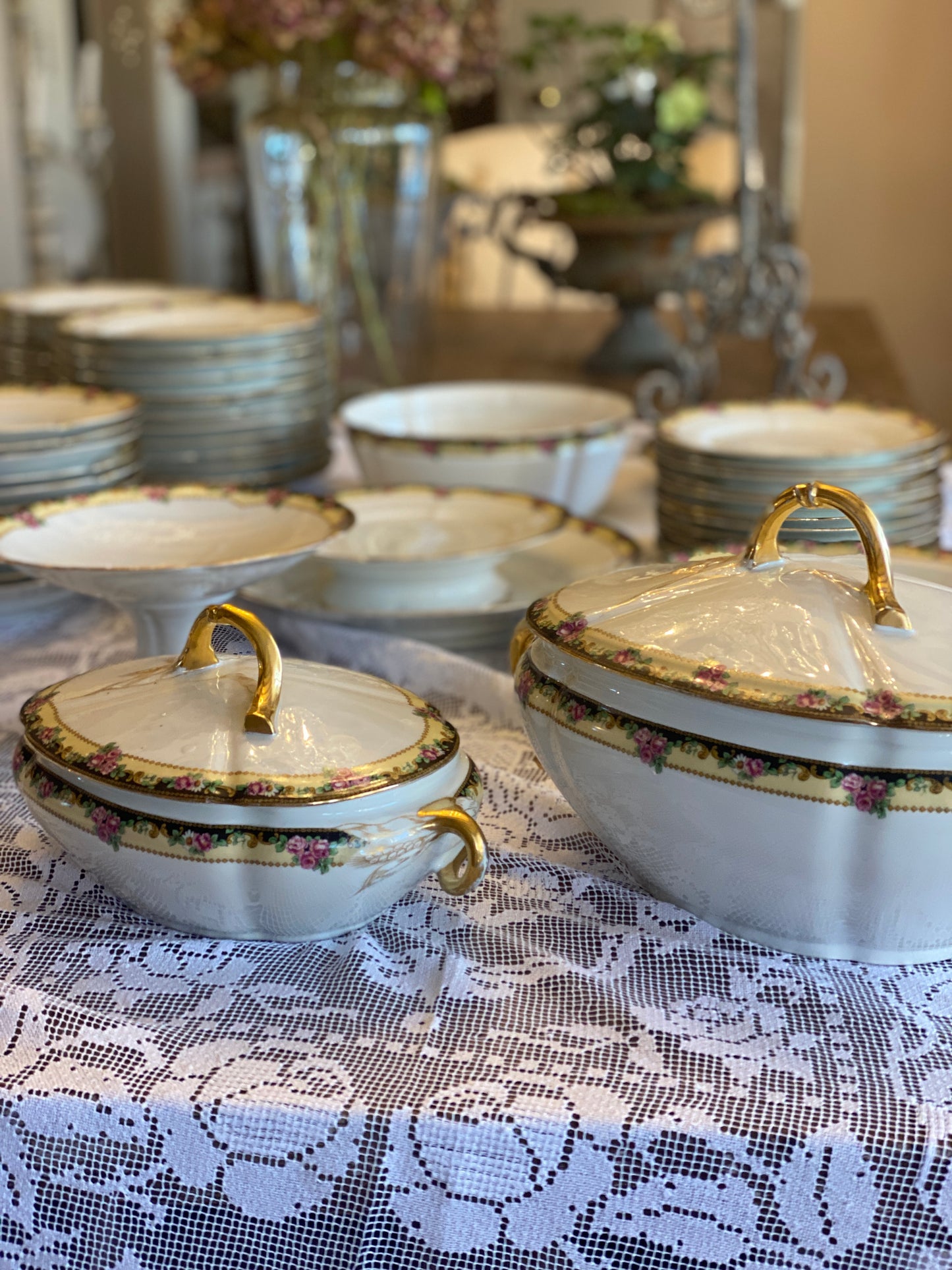 Servizio Piatti Antico Limoges Con Decori Floreali