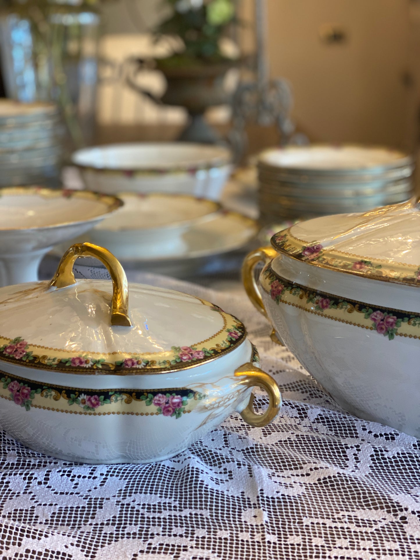 Servizio Piatti Antico Limoges Con Decori Floreali