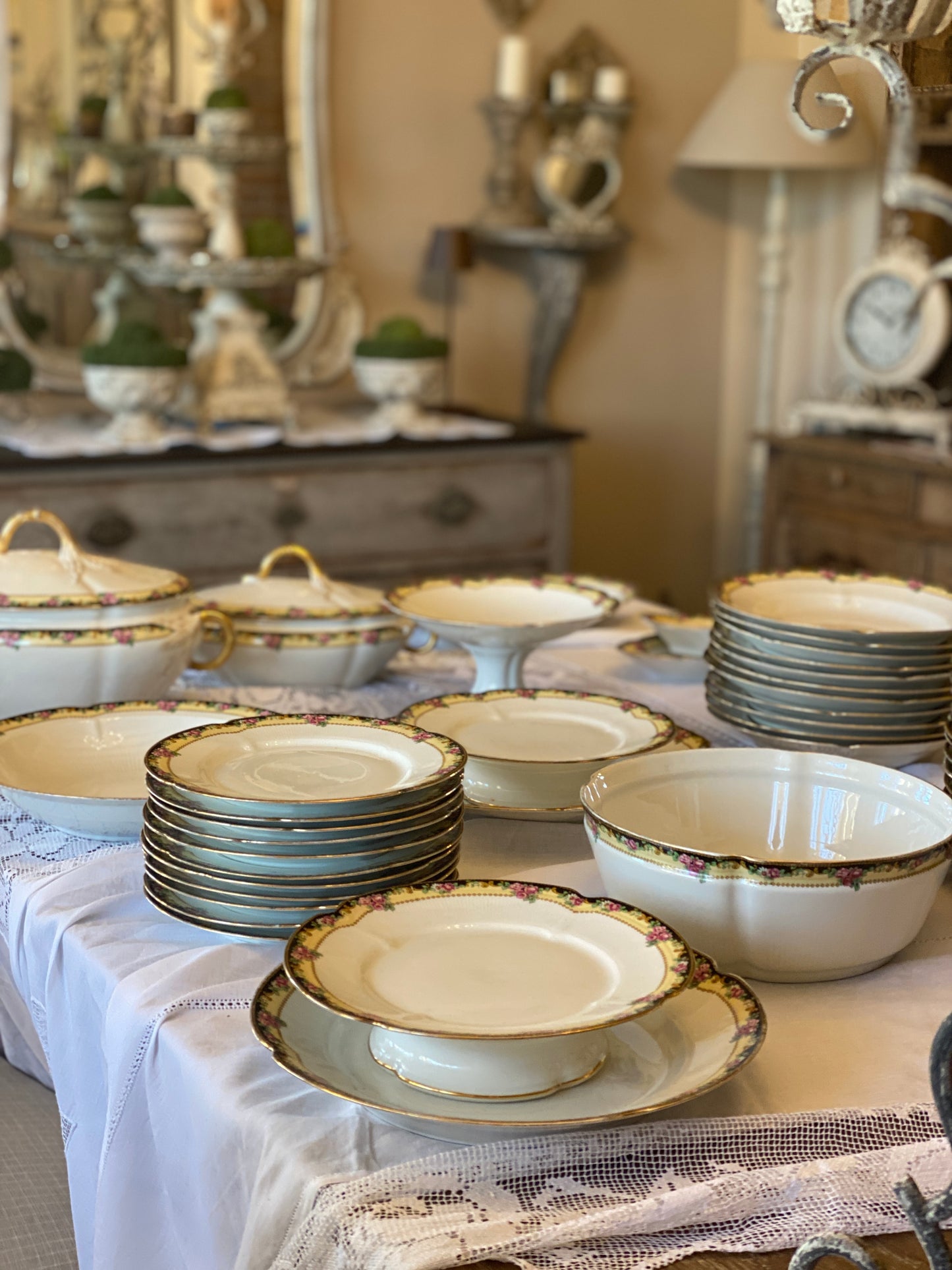Servizio Piatti Antico Limoges Con Decori Floreali