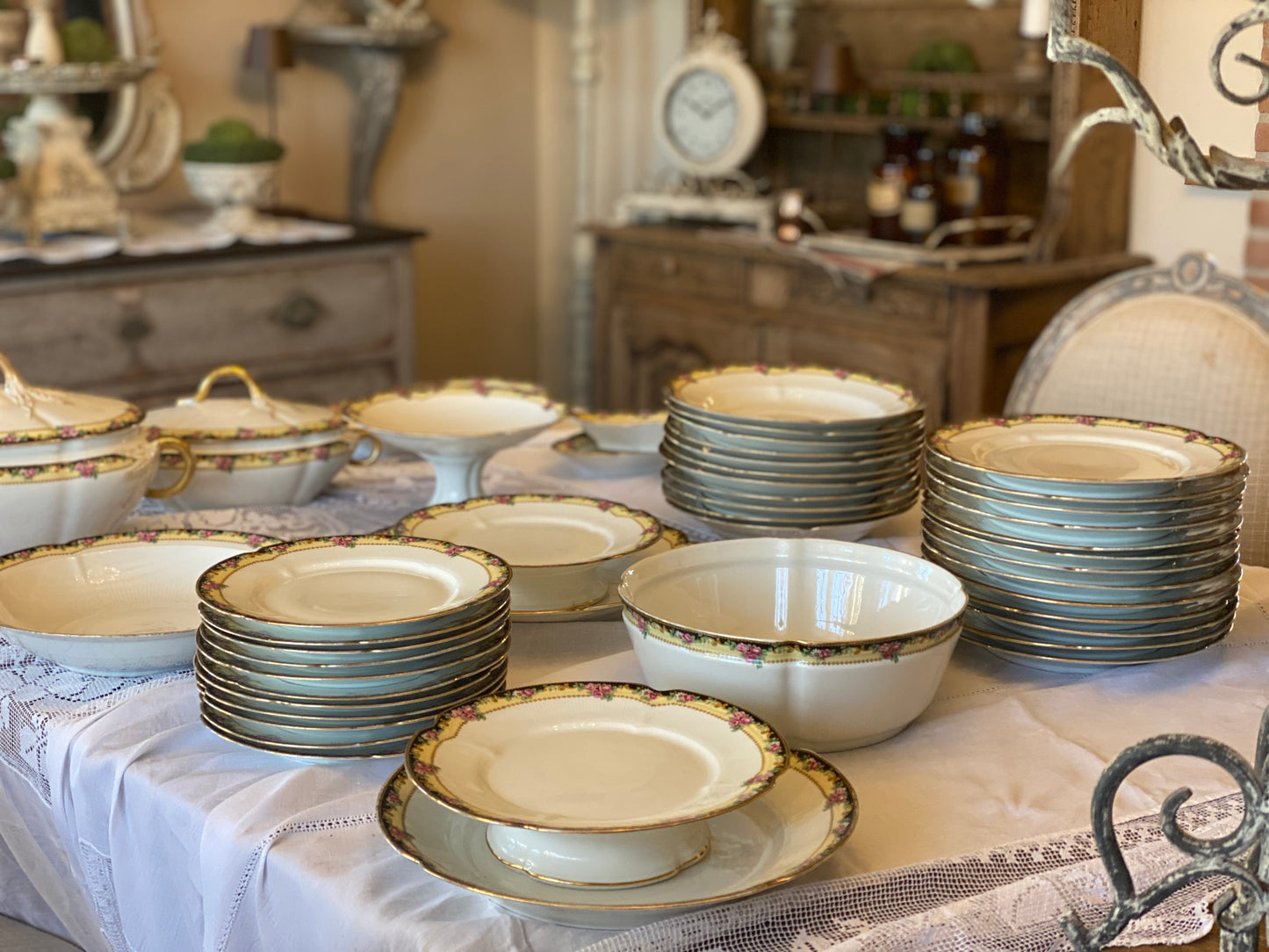 Servizio Piatti Antico Limoges Con Decori Floreali
