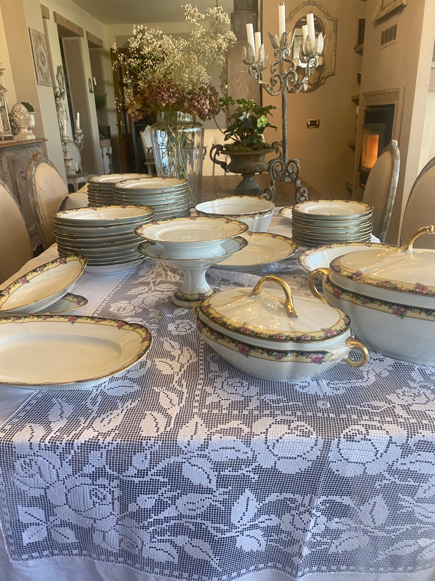 Servizio Piatti Antico Limoges Con Decori Floreali