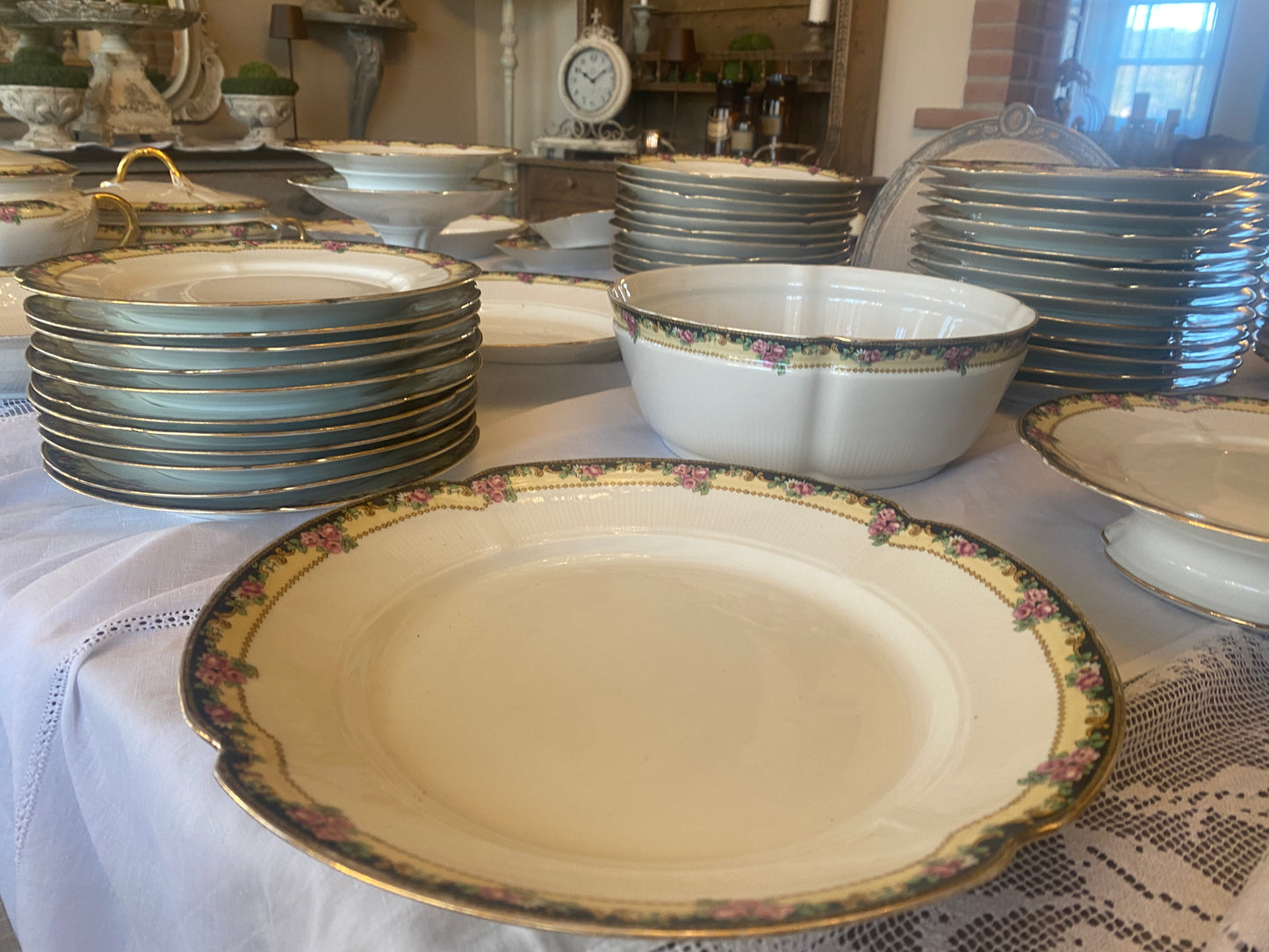Servizio Piatti Antico Limoges Con Decori Floreali