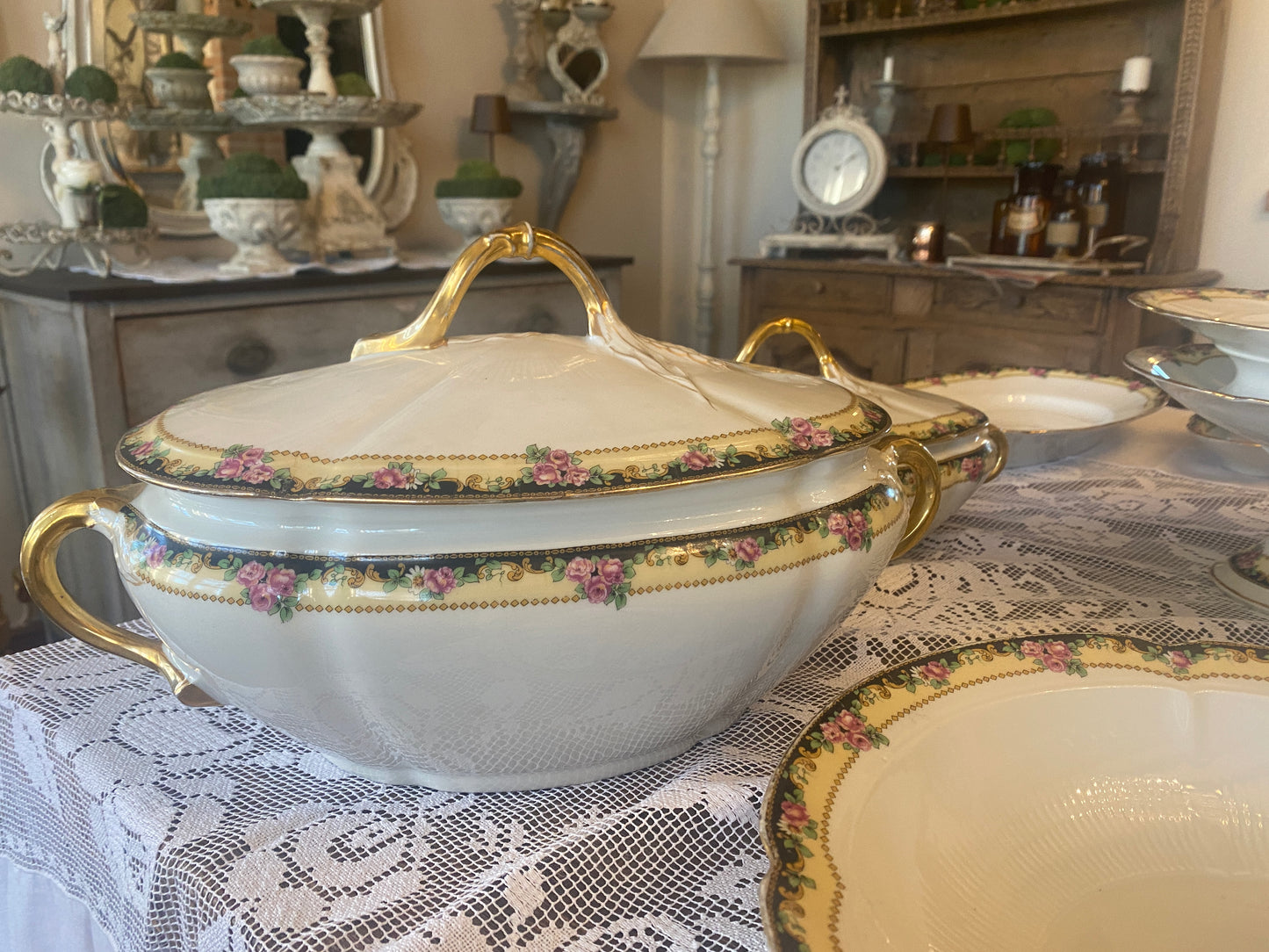 Servizio Piatti Antico Limoges Con Decori Floreali