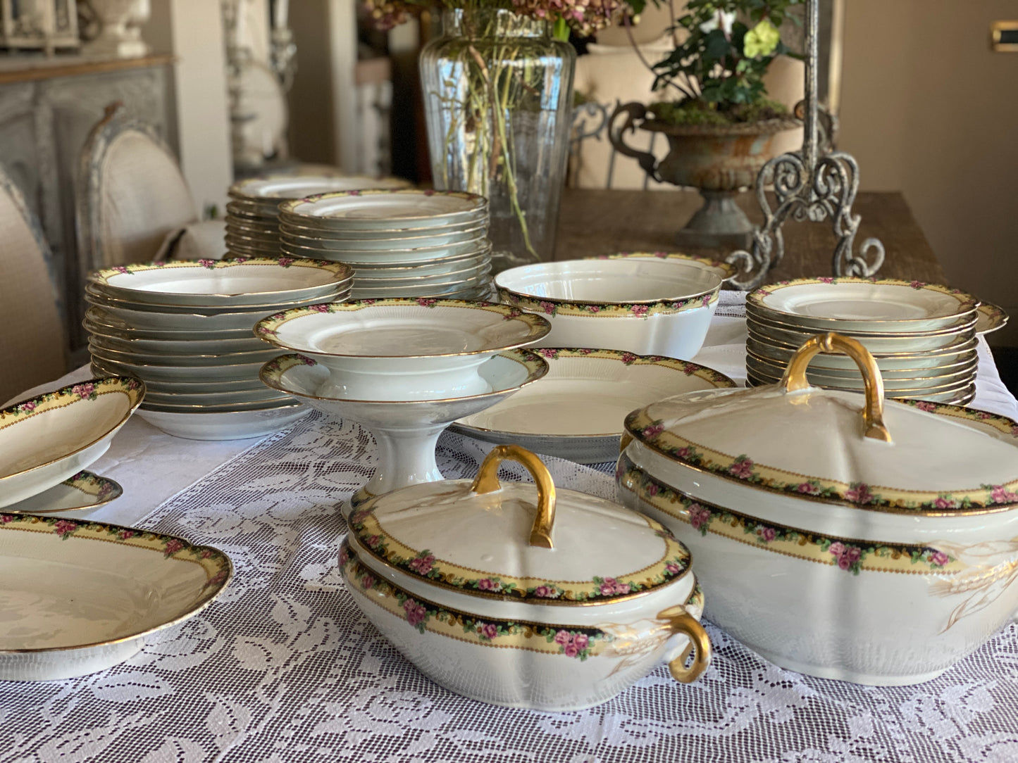 Servizio Piatti Antico Limoges Con Decori Floreali