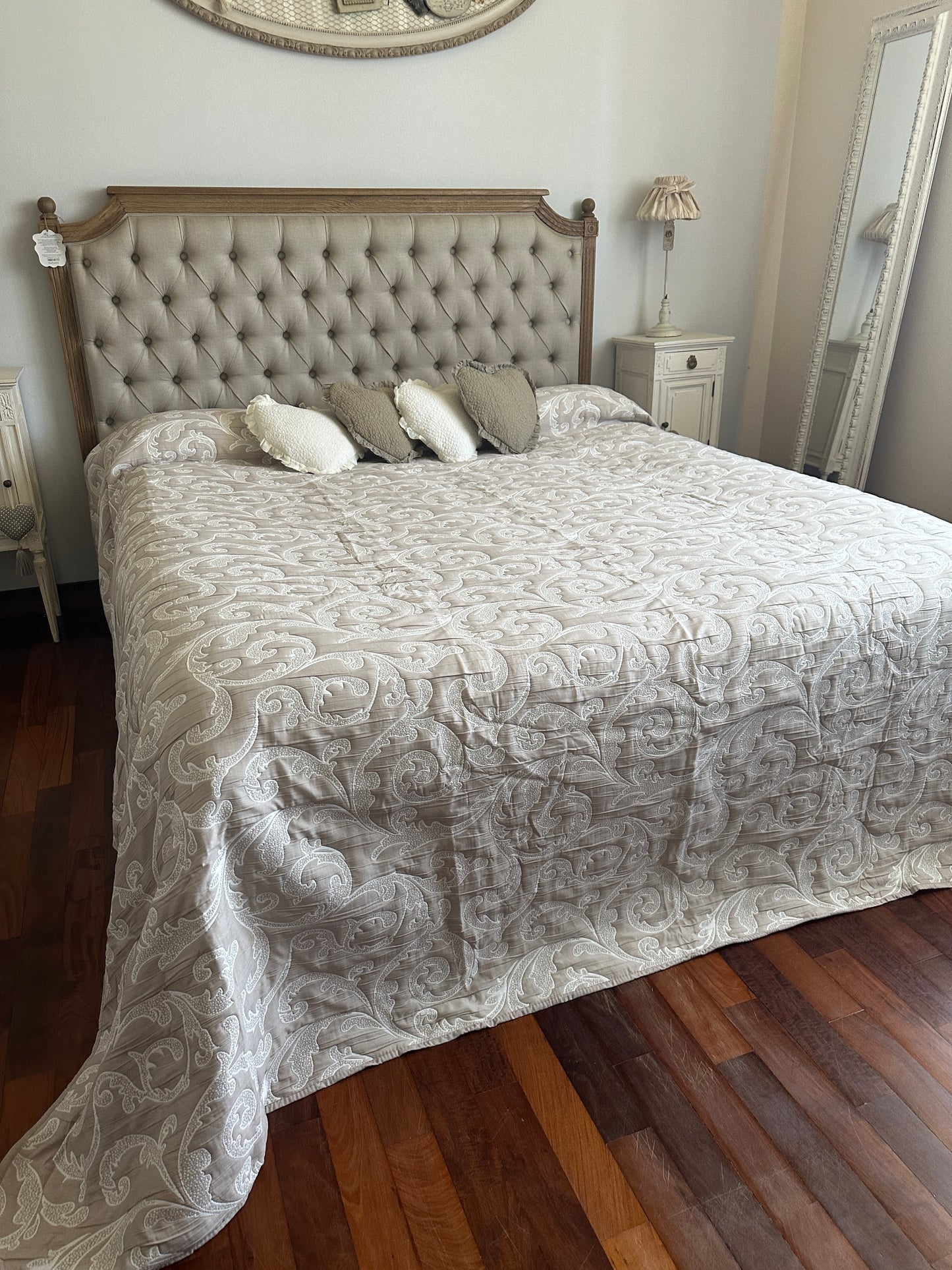 Trapuntino Estivo Reversibile Jacquard Natuale Con Disegno