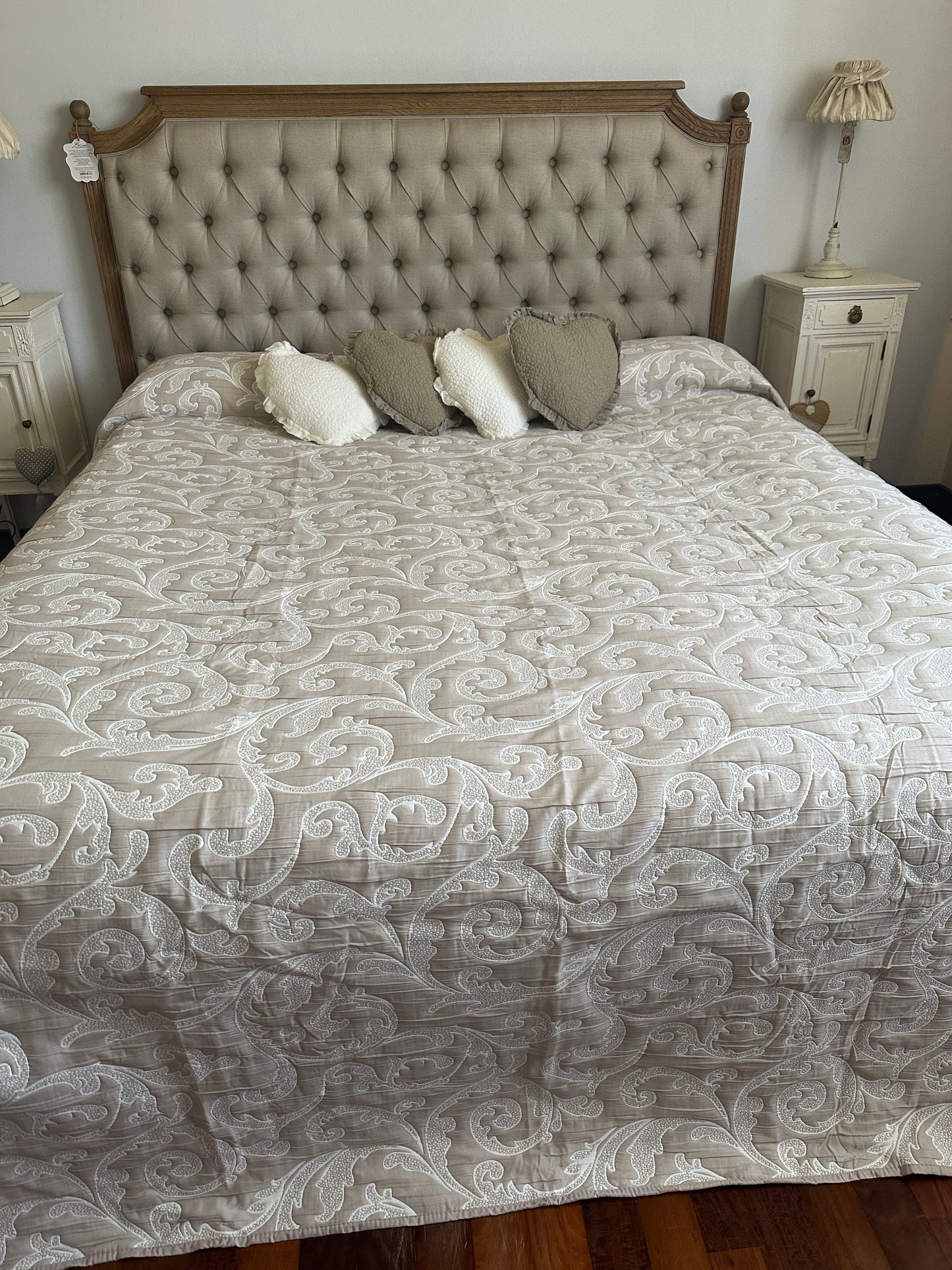 Trapuntino Estivo Reversibile Jacquard Natuale Con Disegno