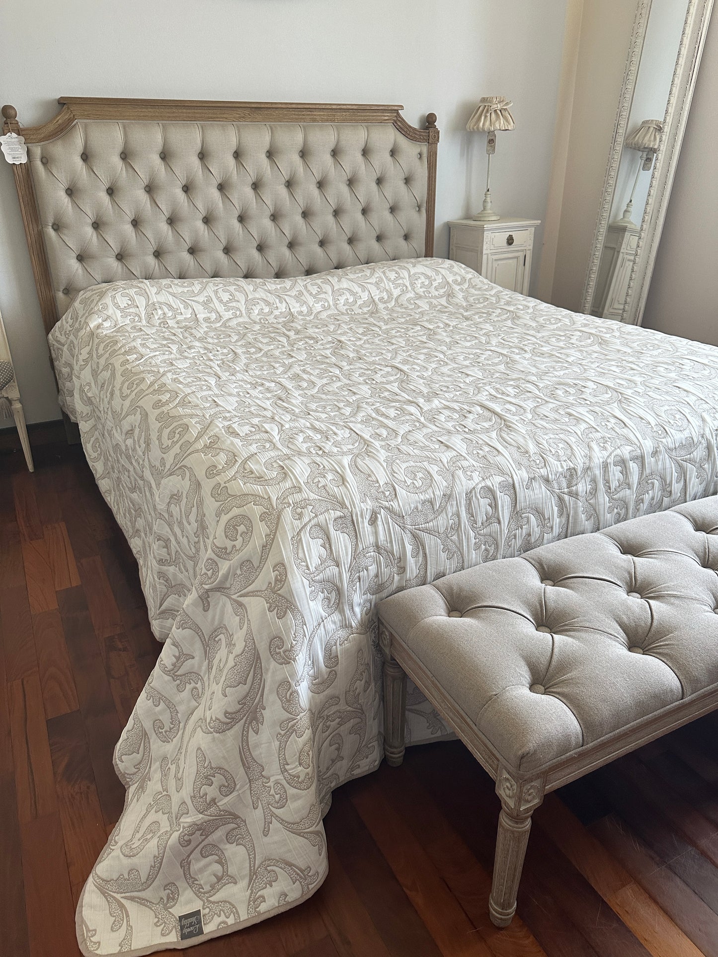 Trapuntino Estivo Reversibile Jacquard Natuale Con Disegno