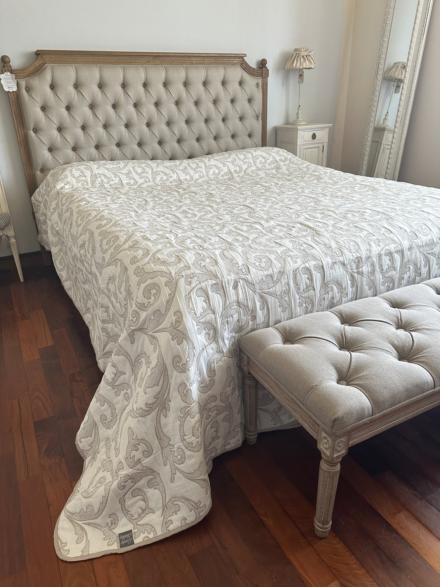 Trapuntino Estivo Reversibile Jacquard Natuale Con Disegno