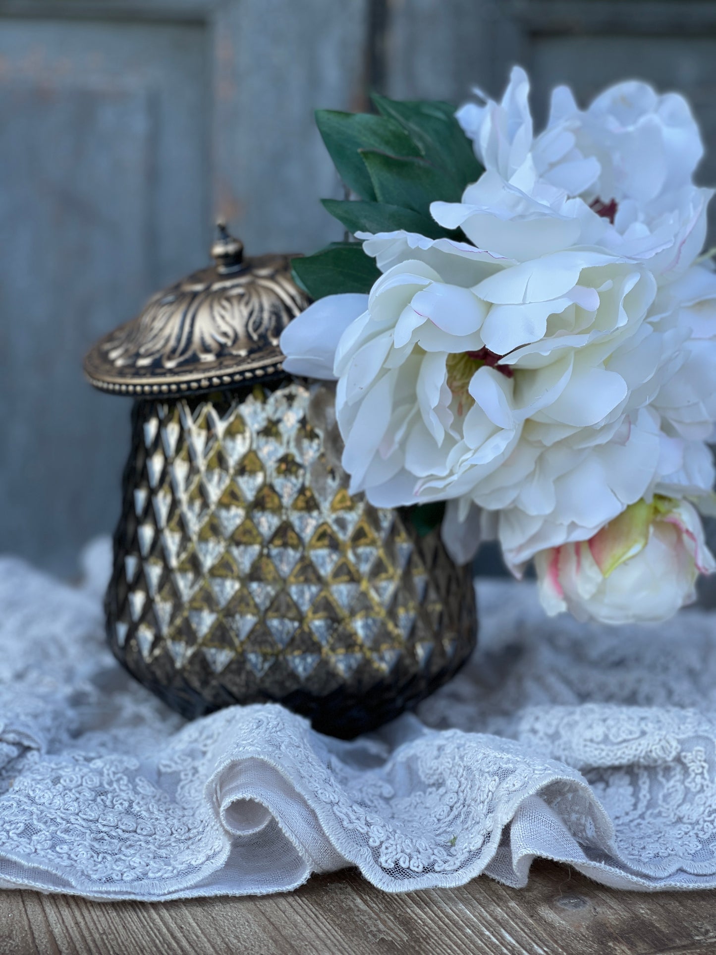 Vaso Con Coperchio Decoro Champagne