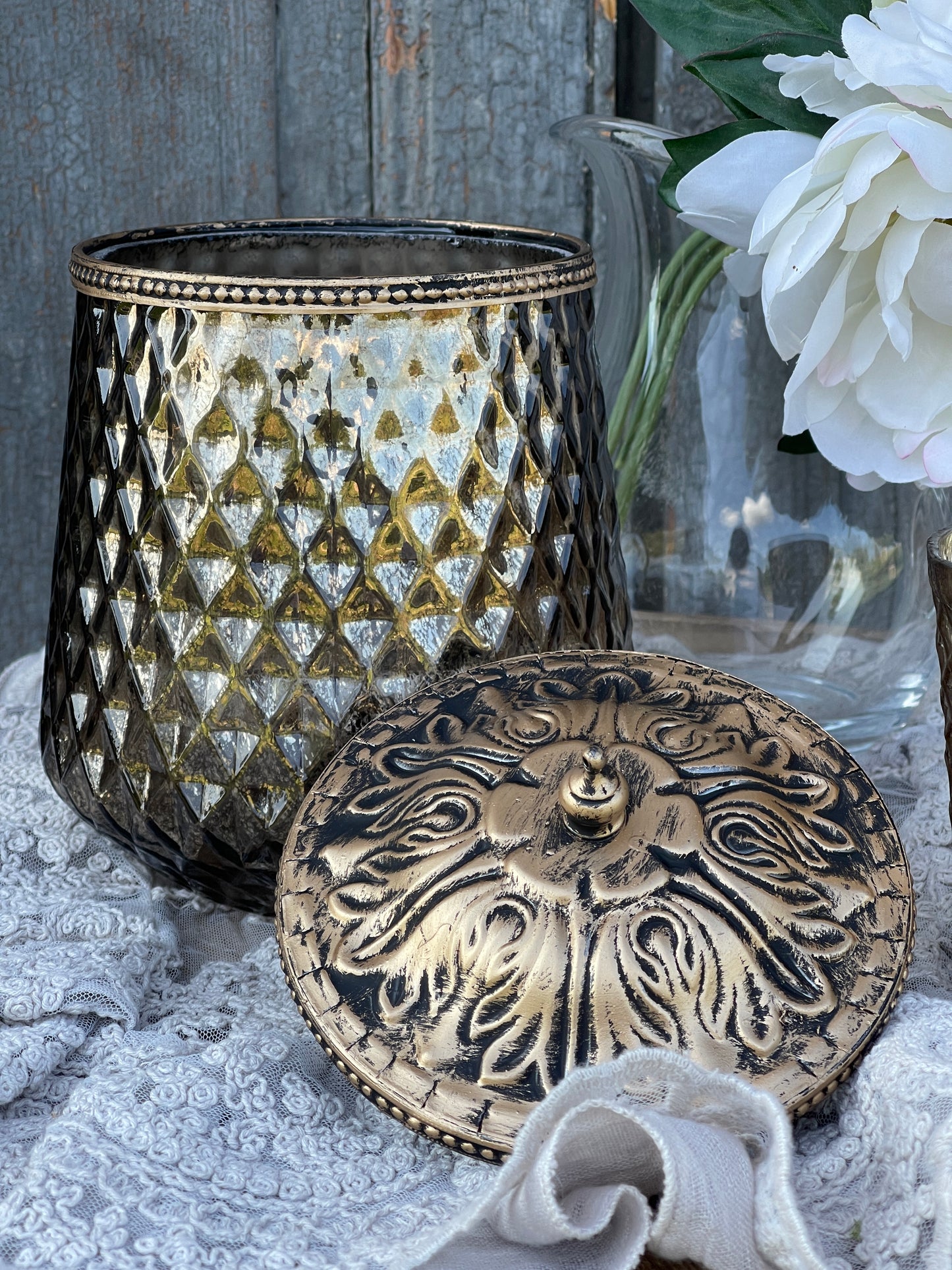 Vaso Con Coperchio Decoro Champagne