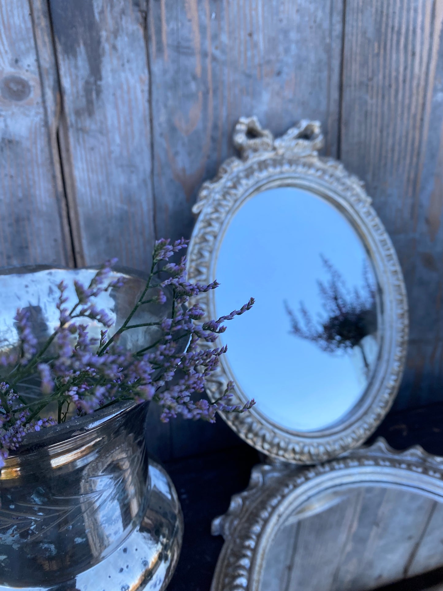 Specchio Nodo D'Amore Ovale Verticale Foglia Argento