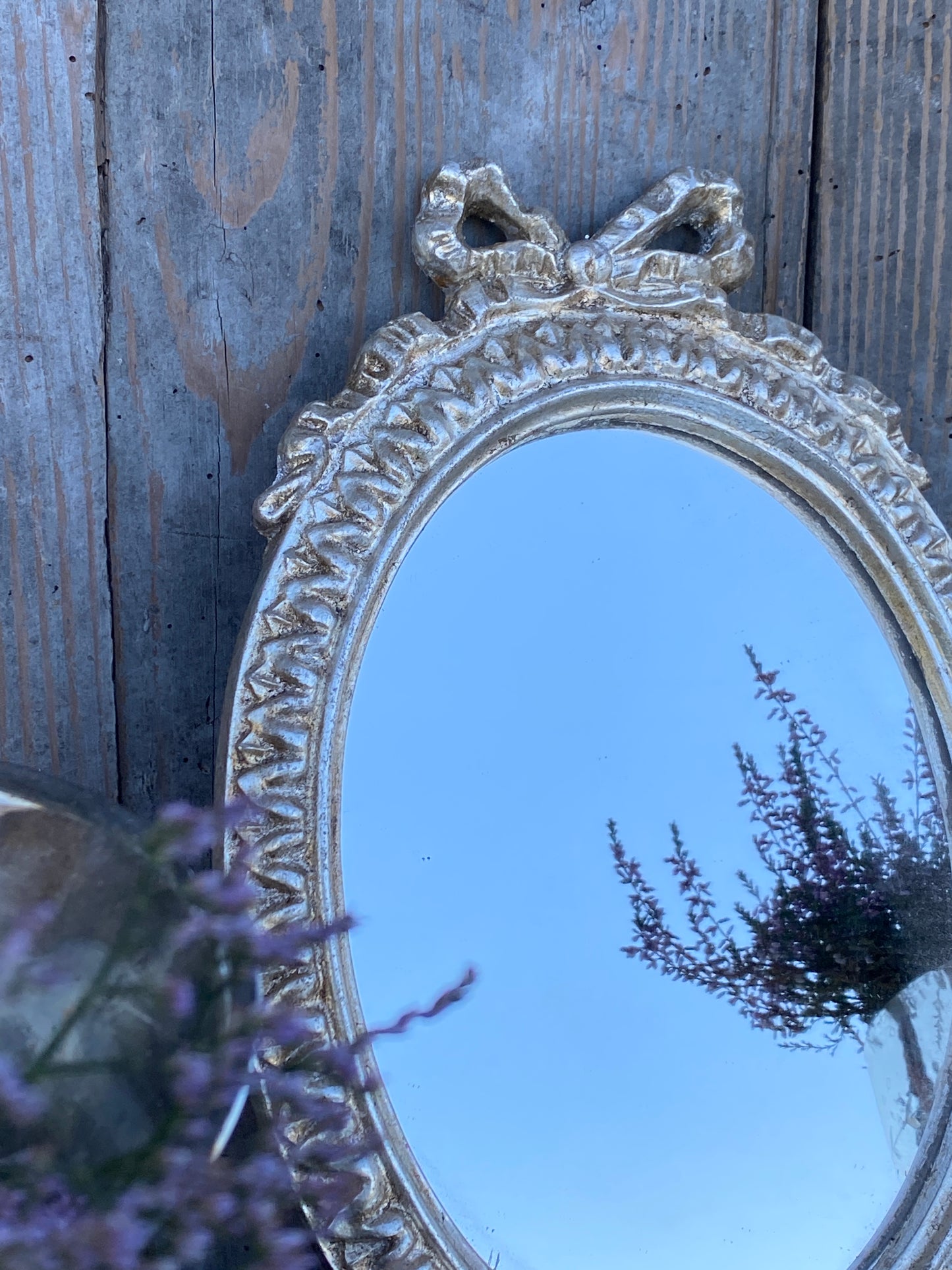 Specchio Nodo D'Amore Ovale Verticale Foglia Argento