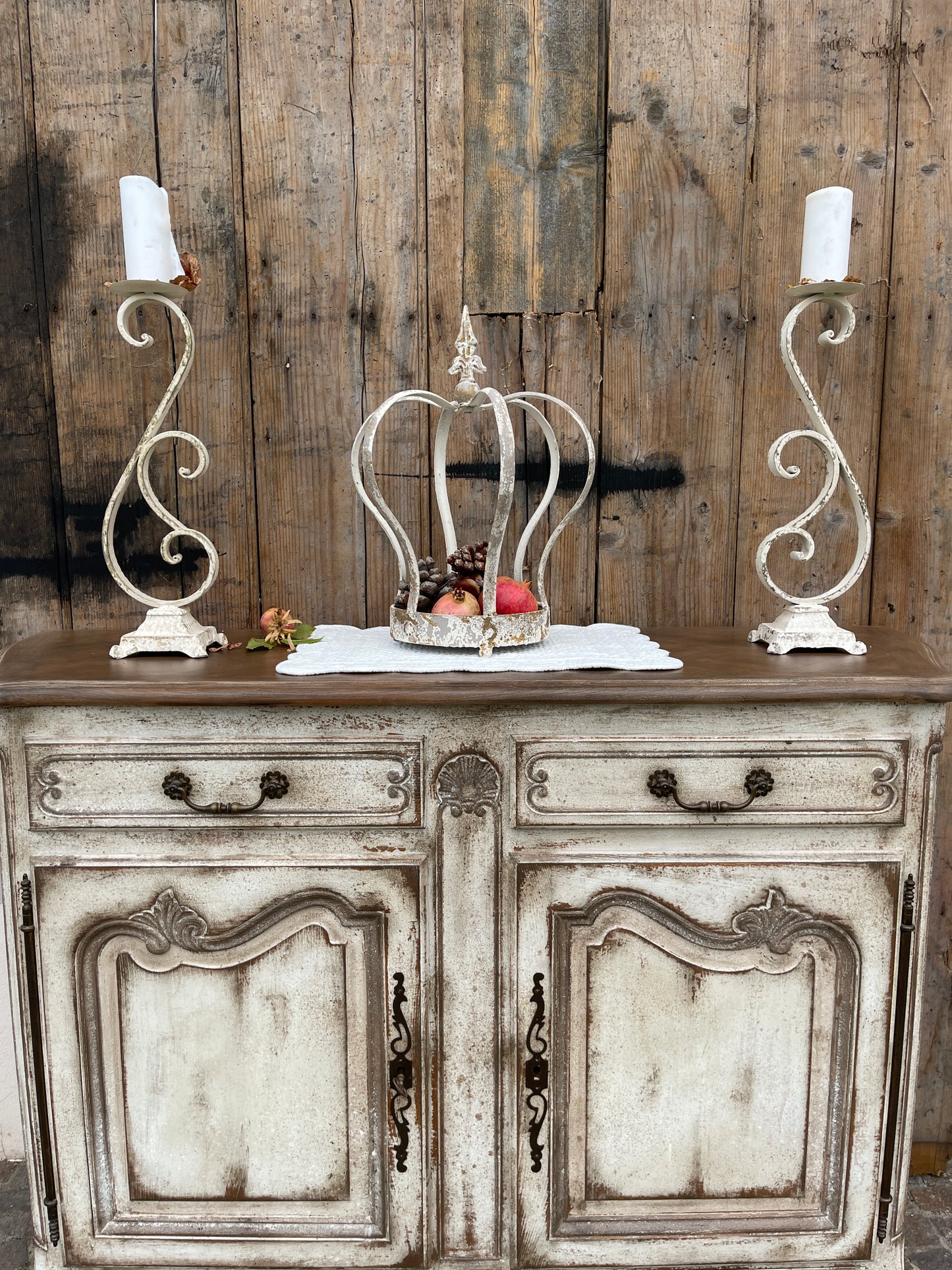 Portacandela Avorio Decorato Anticato