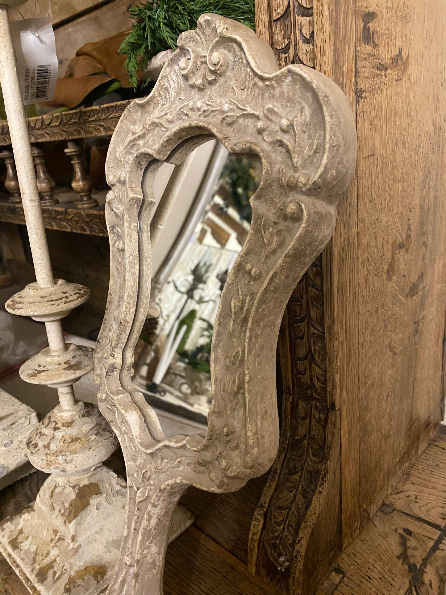 Specchio Con Decori E Manico Lavorato