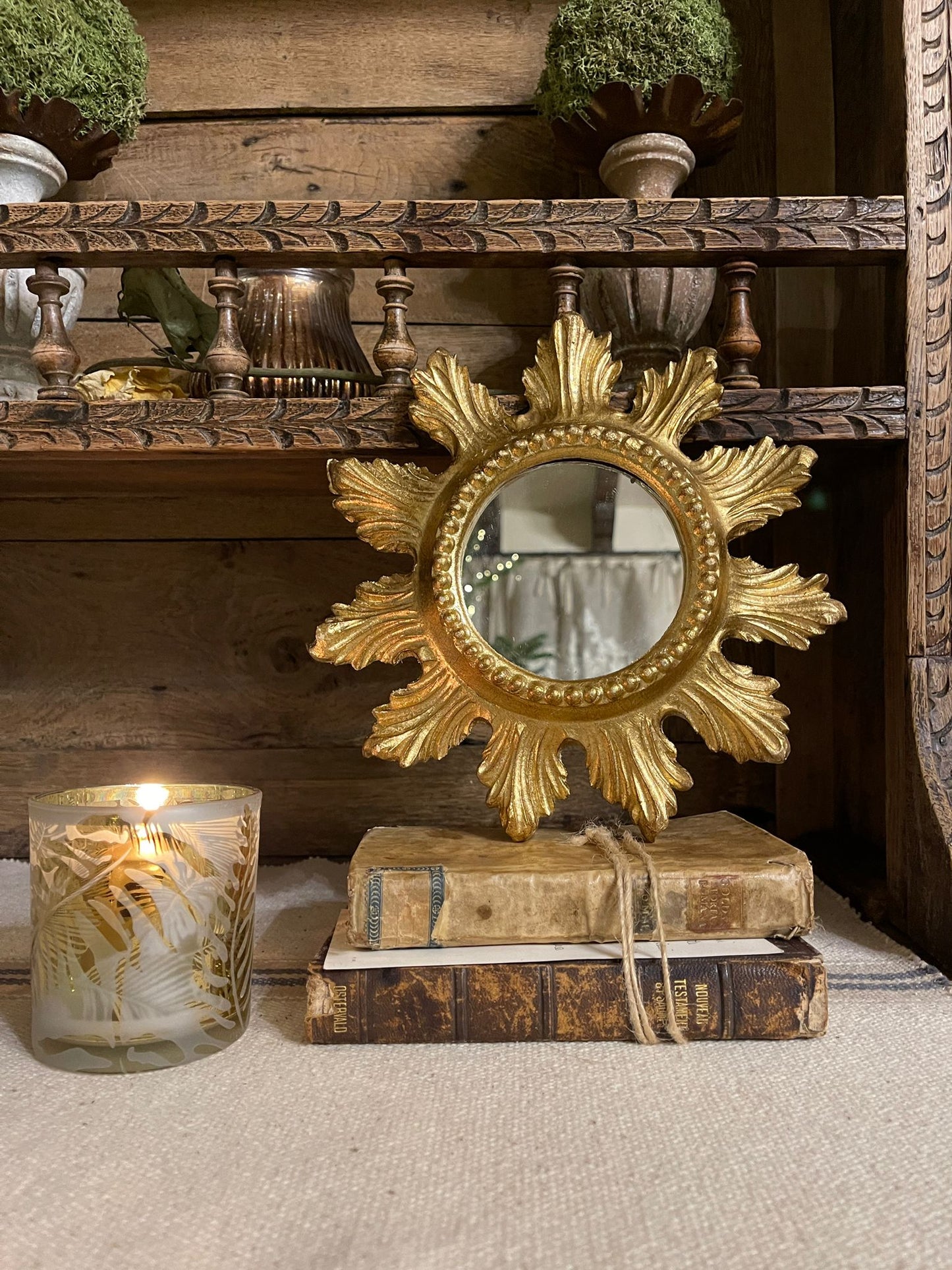 Specchio Rotondo Con Decori Foglia Oro