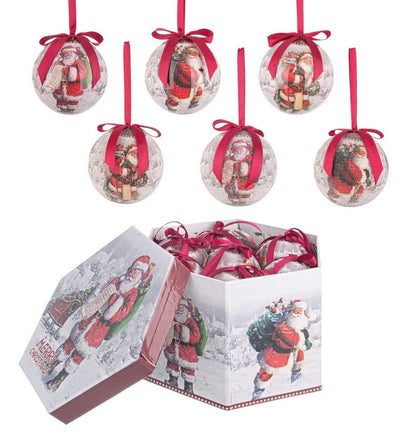 Confezione Sfere Babbo Natale Con Fiocco Rosso