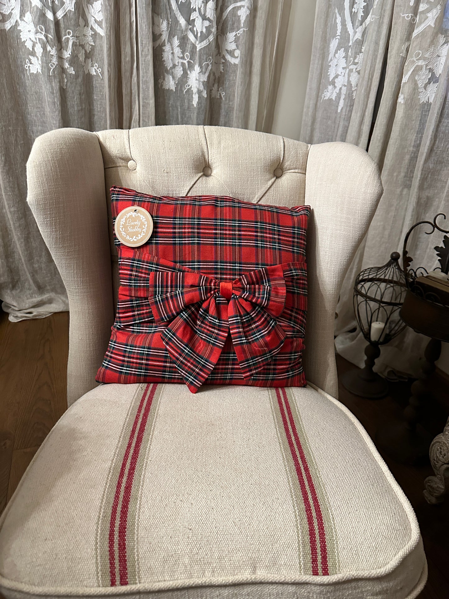 Cuscino Quadrato Con Fiocco Tartan