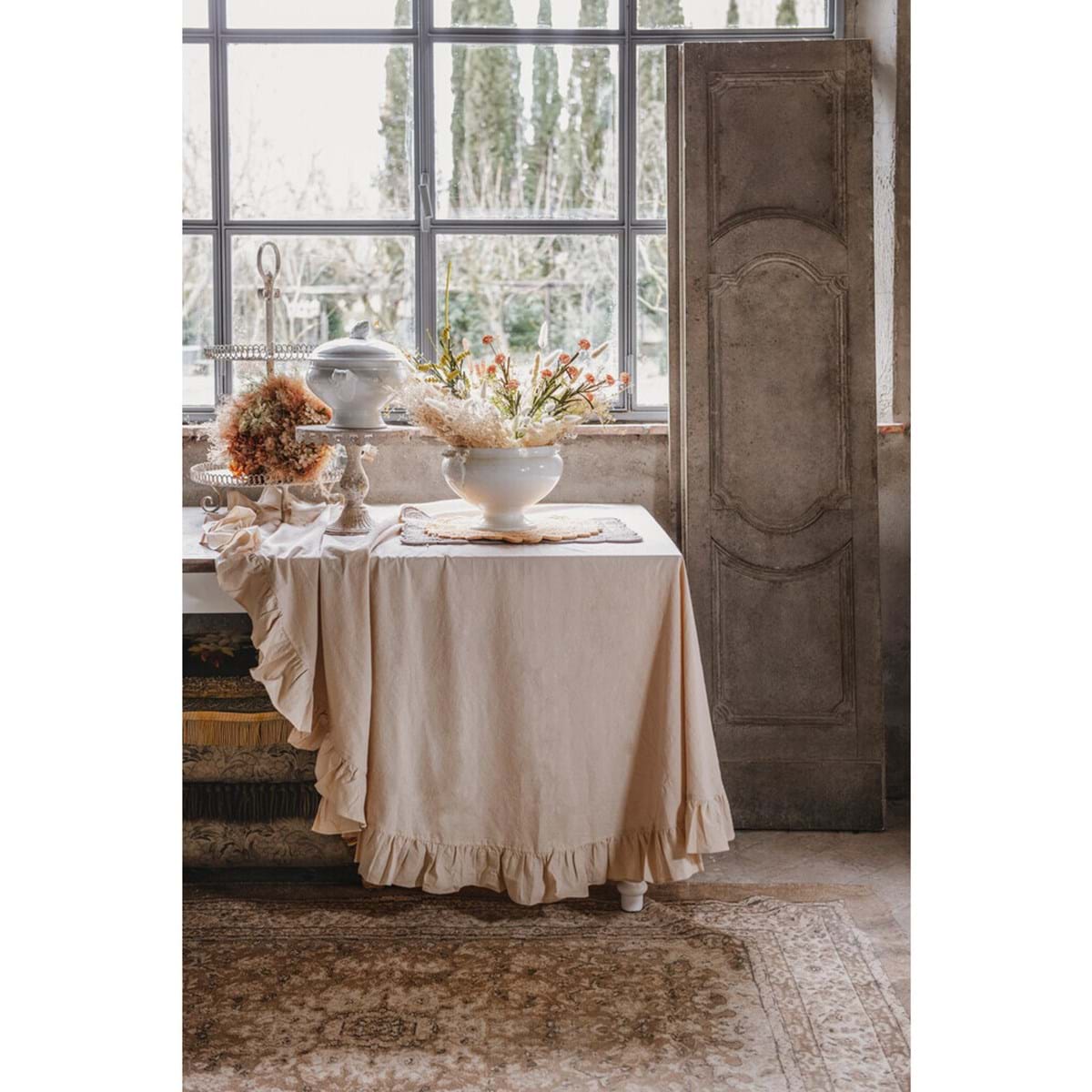 Tovaglia Beige Con Rouches
