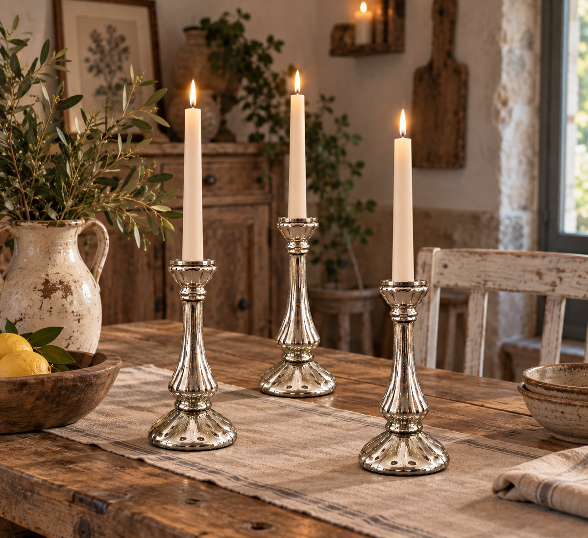 Candelabro Argento Con Scalantura