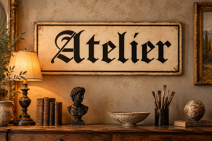 Insegna Scritta "ATELIER" Avorio E Marrone Con Patina Antica (Copia)
