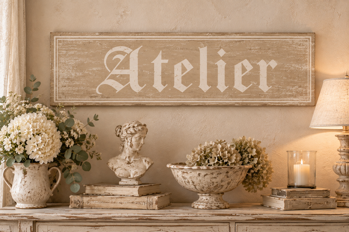 Insegna Scritta "ATELIER" Sabbia Con Patina Antica (Copia)