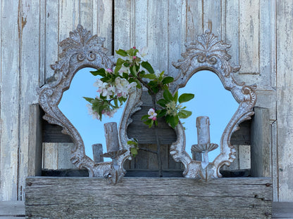 Applique In Legno con Specchio Grigio Patina Antica