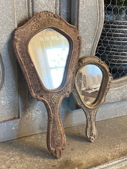 Specchio Con Manico Con Punta Decorata Rosa Antico